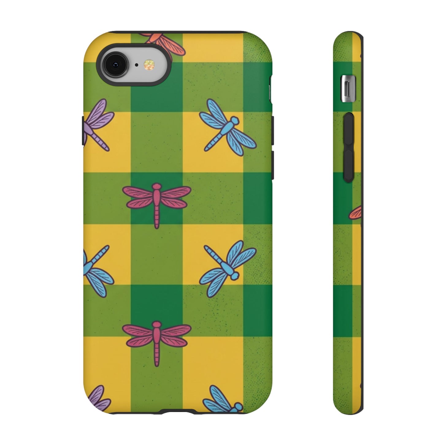 Dragonfly Check Phone Case — Colorful Plaid Protective Tough Case