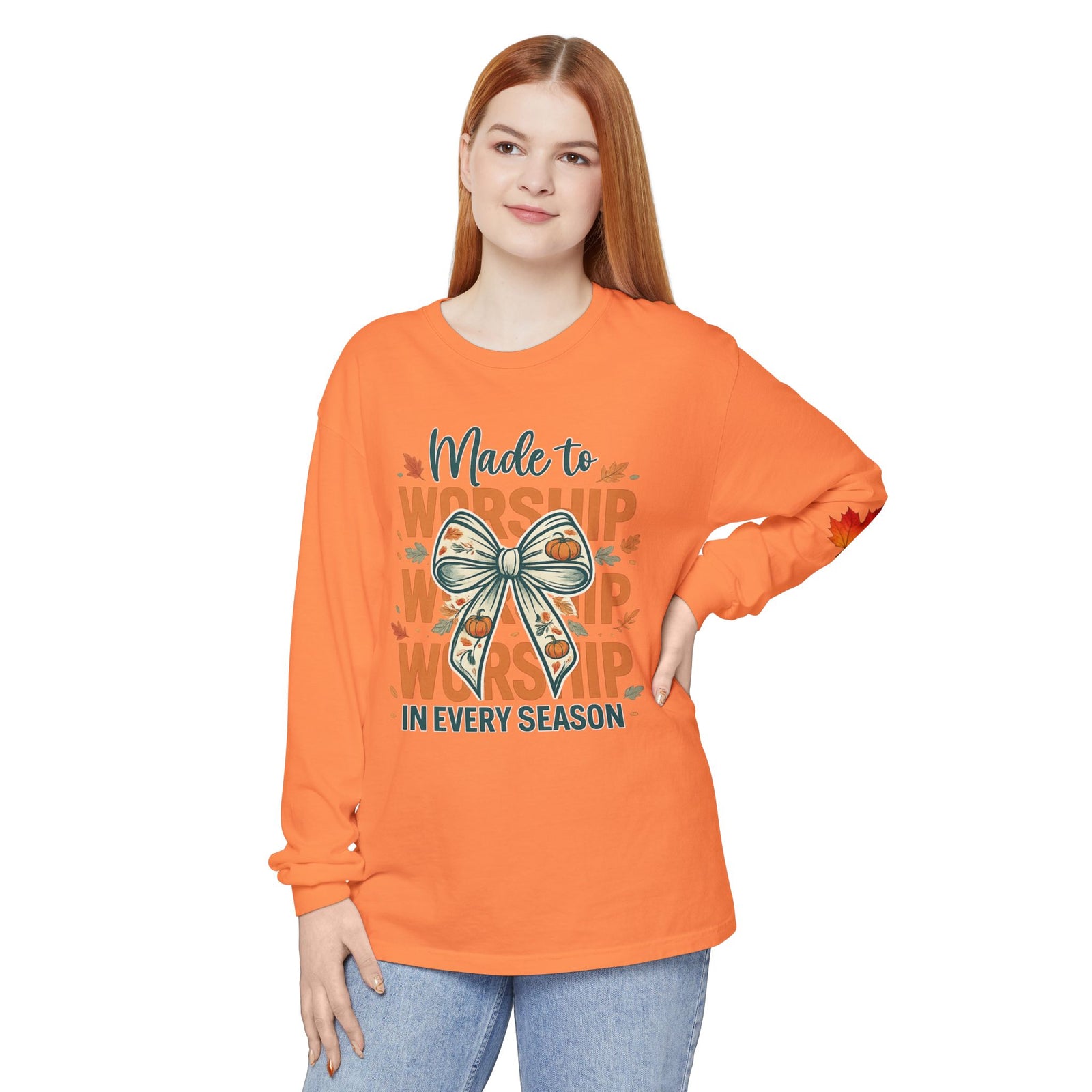 Long Sleeve Tee — "Made to Worship in Every Season" Fall Faith Shirt