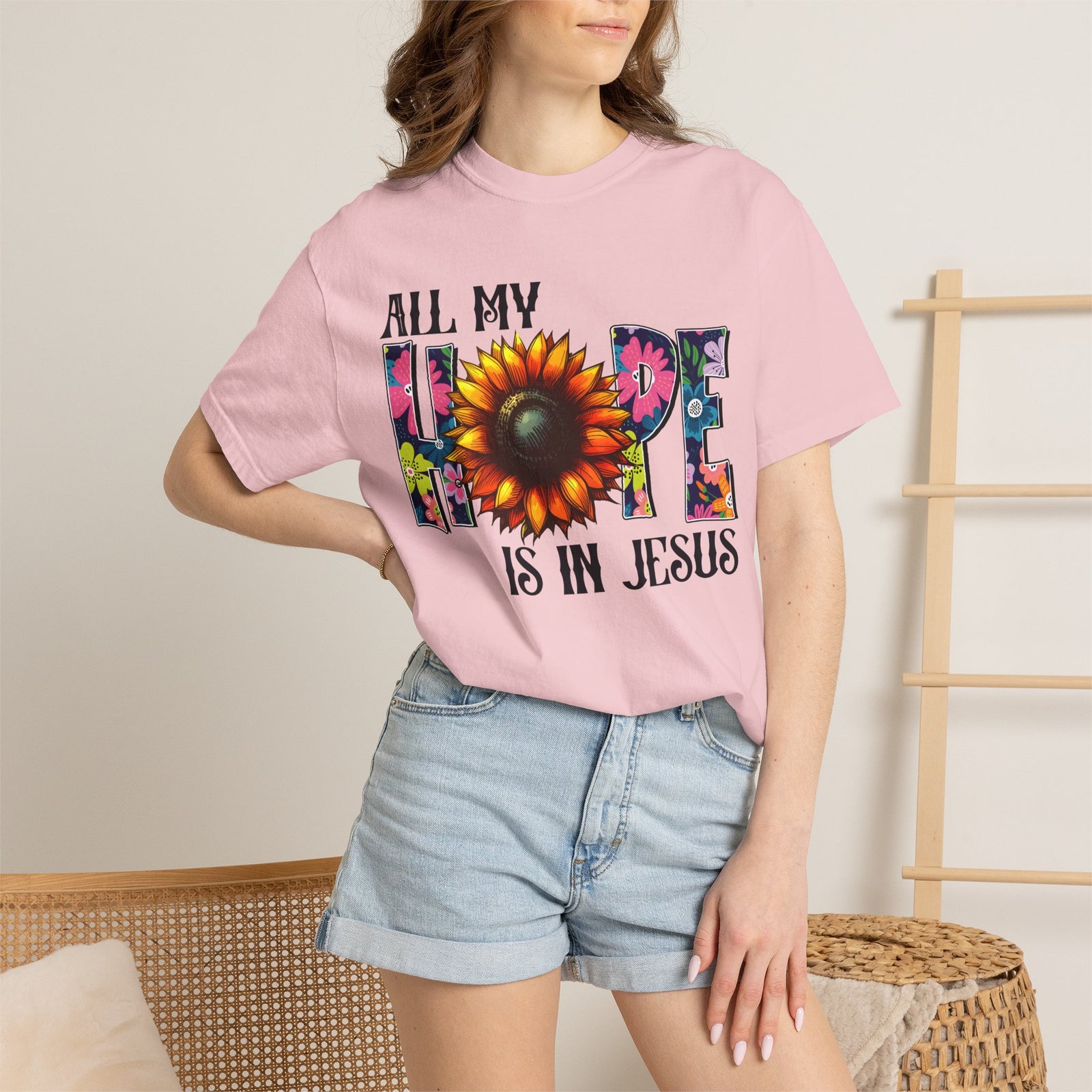 T-Shirt — "All My Hope Is in Jesus" Sunflower Faith Tee