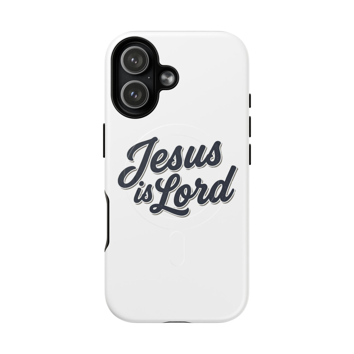 White phone case with 'Jesus is Lord" on a white background