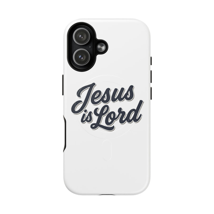 White phone case with 'Jesus is Lord" on a white background