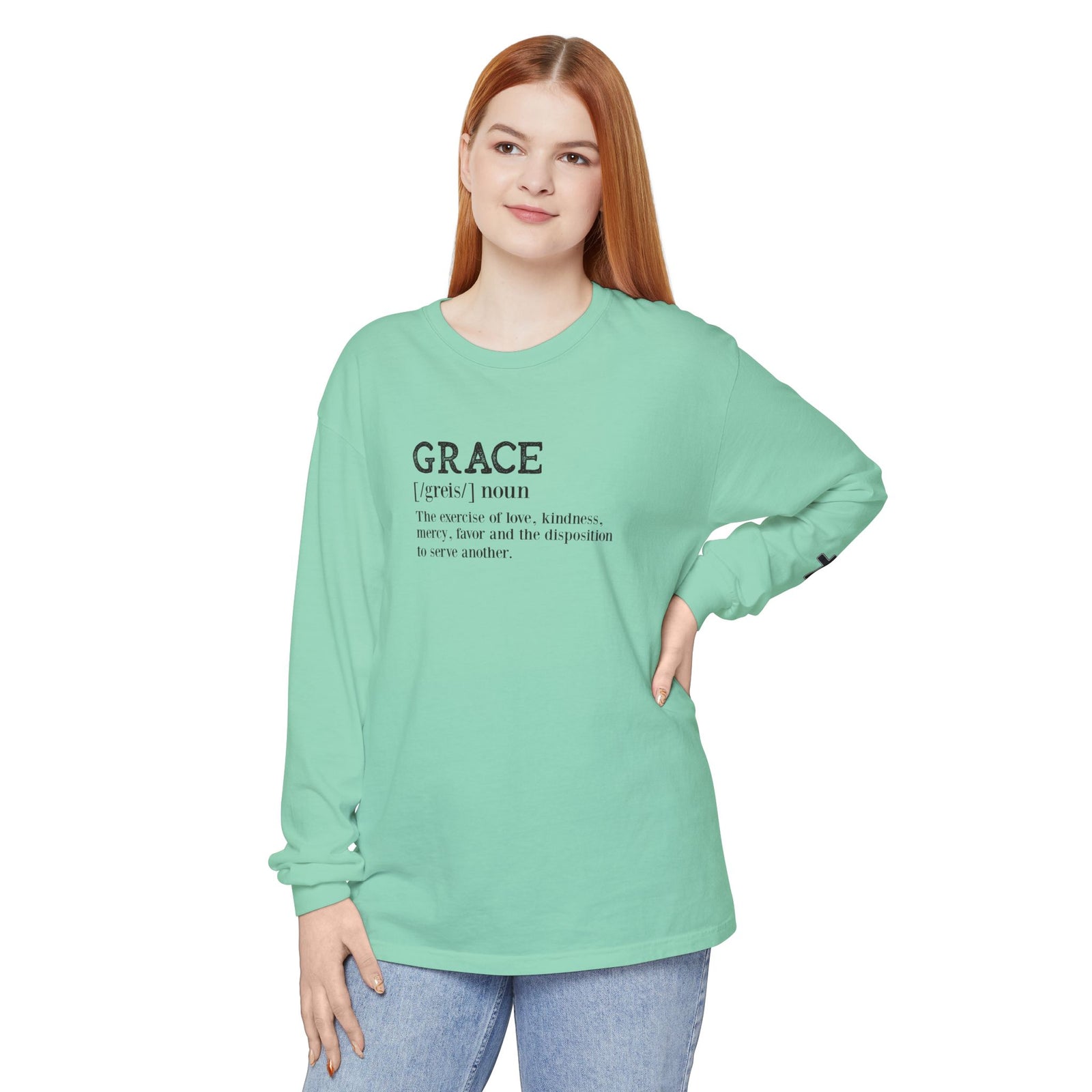 Grace Definition Long Sleeve Shirt — Christian Faith Cross Tee