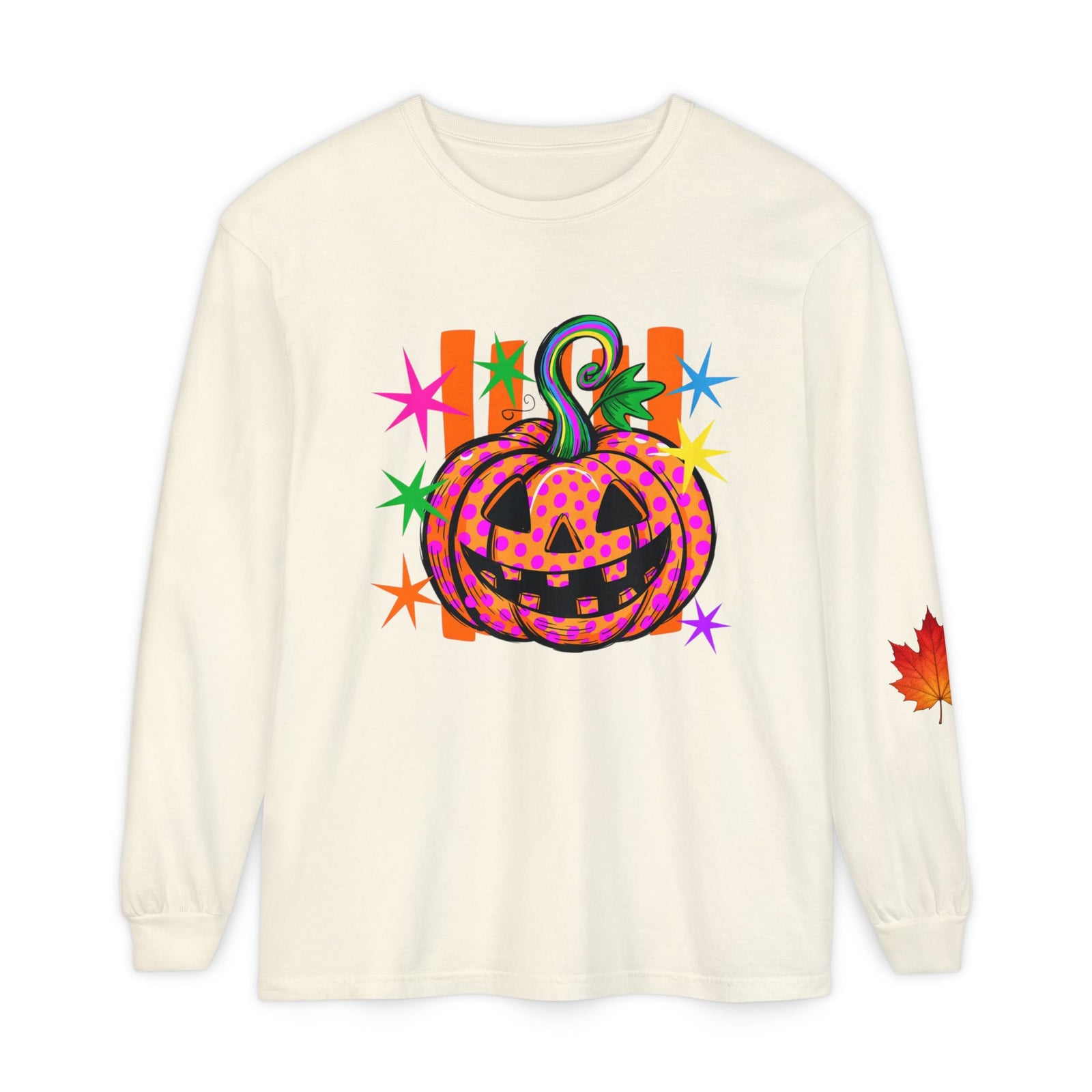 Halloween Pumpkin Long Sleeve Tee — Colorful Jack-O'-Lantern Graphic