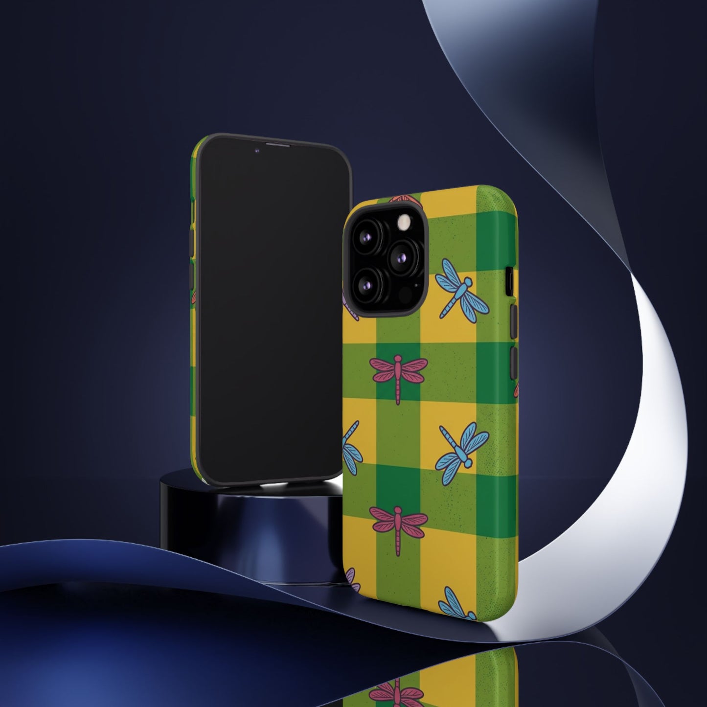 Dragonfly Check Phone Case — Colorful Plaid Protective Tough Case