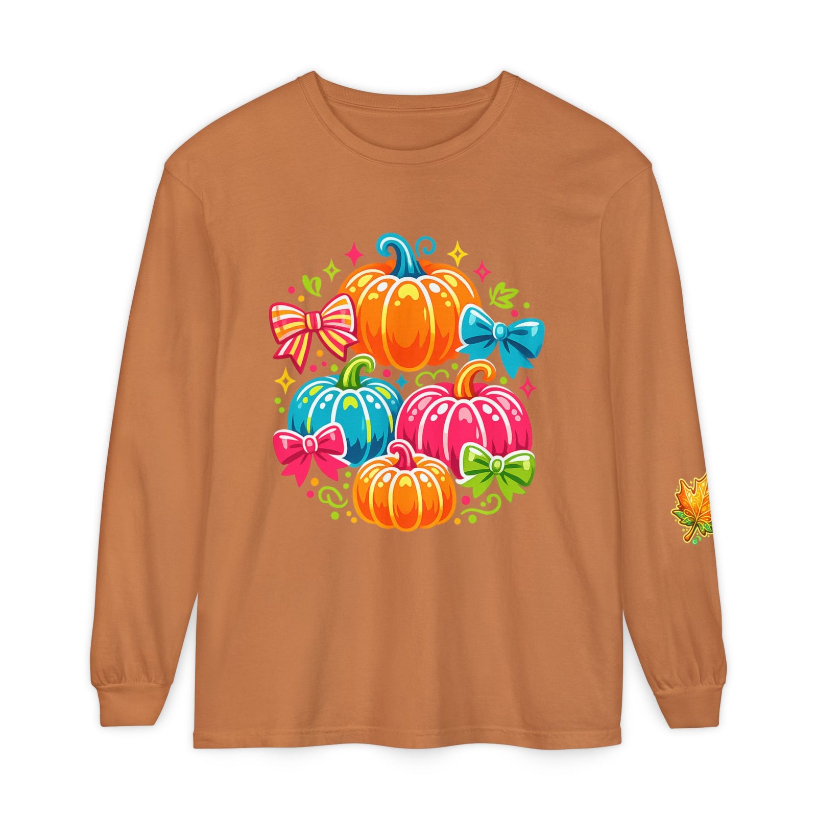 Cute Colorful Pumpkins Long Sleeve Tee — Fall Pumpkin Patch Graphic