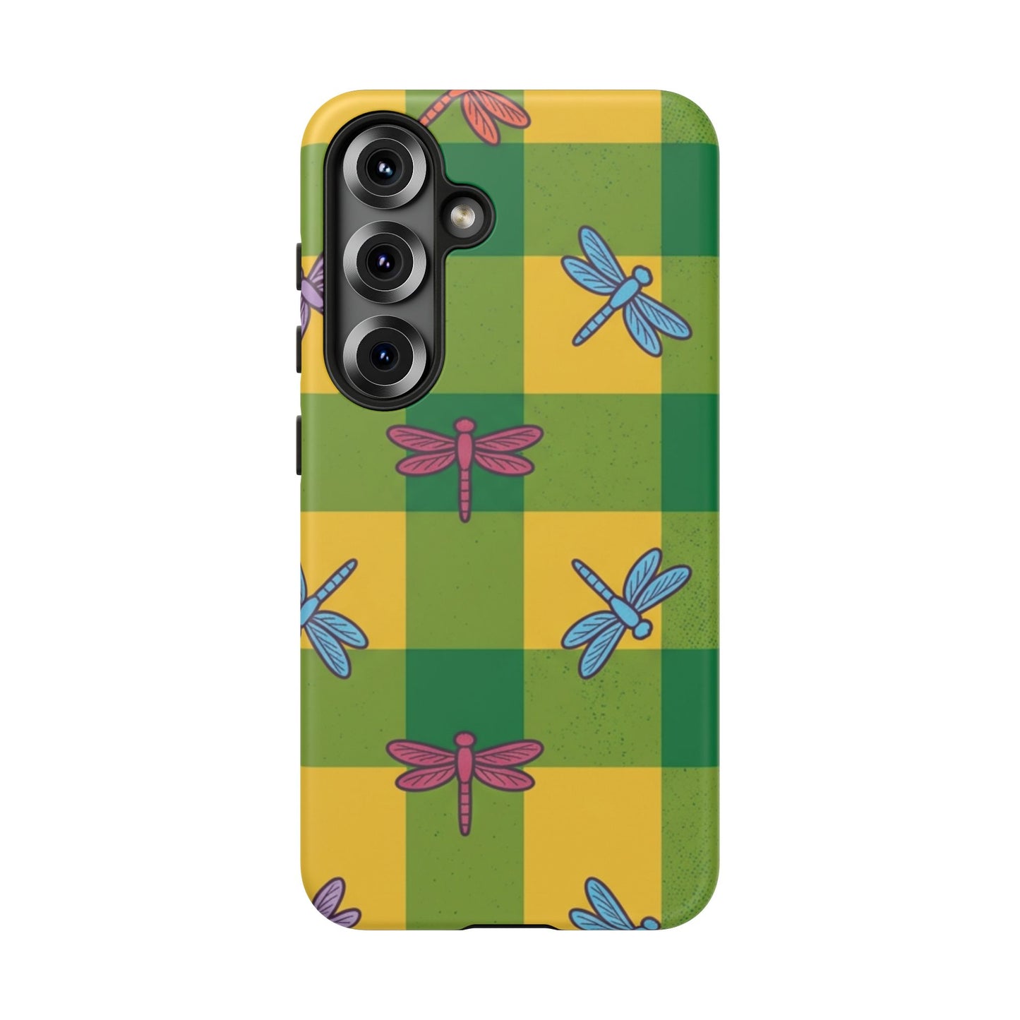 Dragonfly Check Phone Case — Colorful Plaid Protective Tough Case
