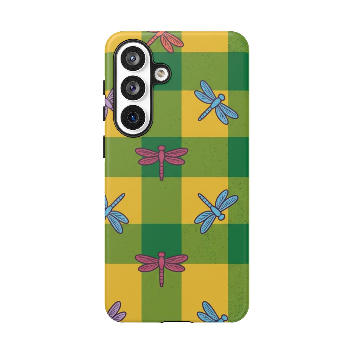 Dragonfly Check Phone Case — Colorful Plaid Protective Tough Case