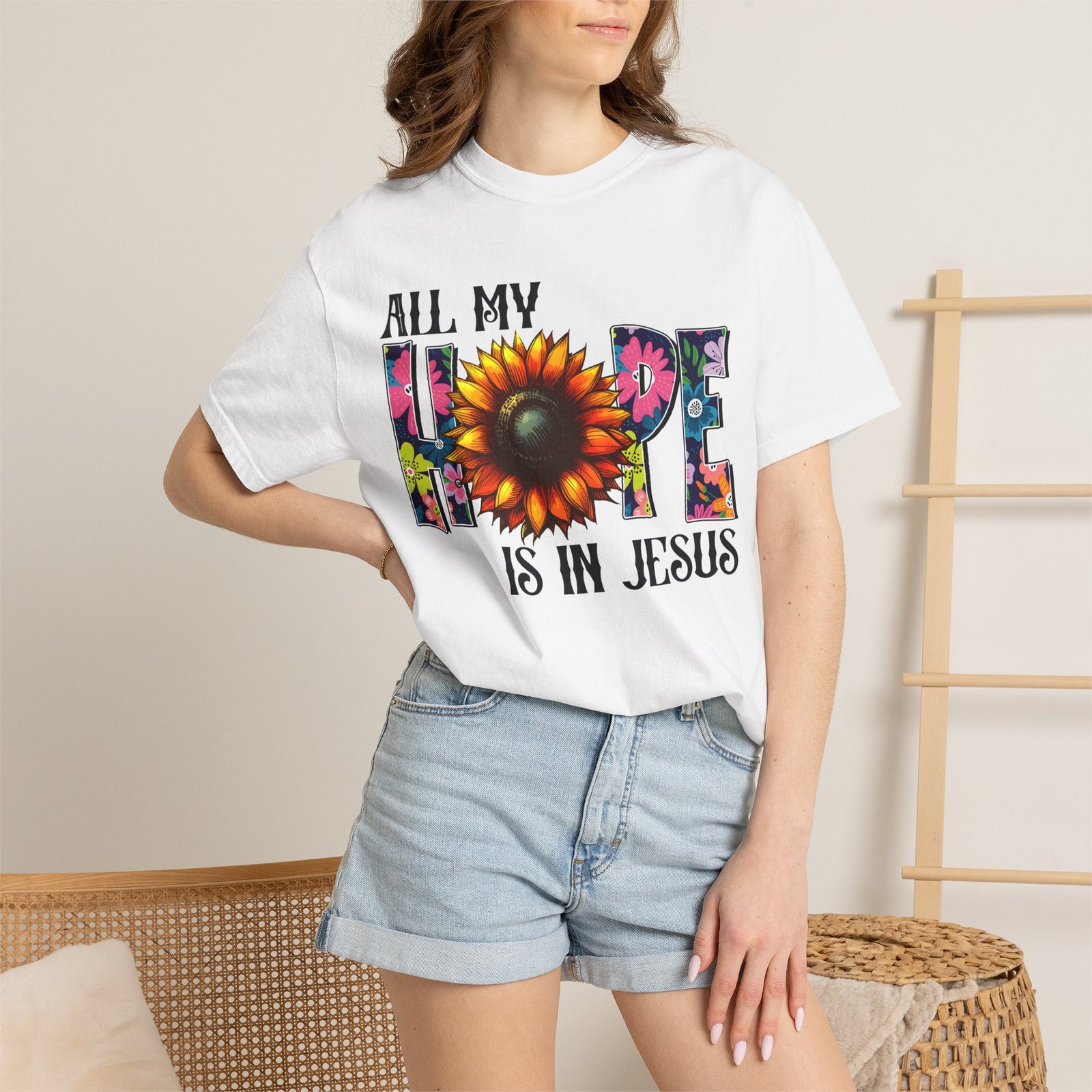 T-Shirt — "All My Hope Is in Jesus" Sunflower Faith Tee