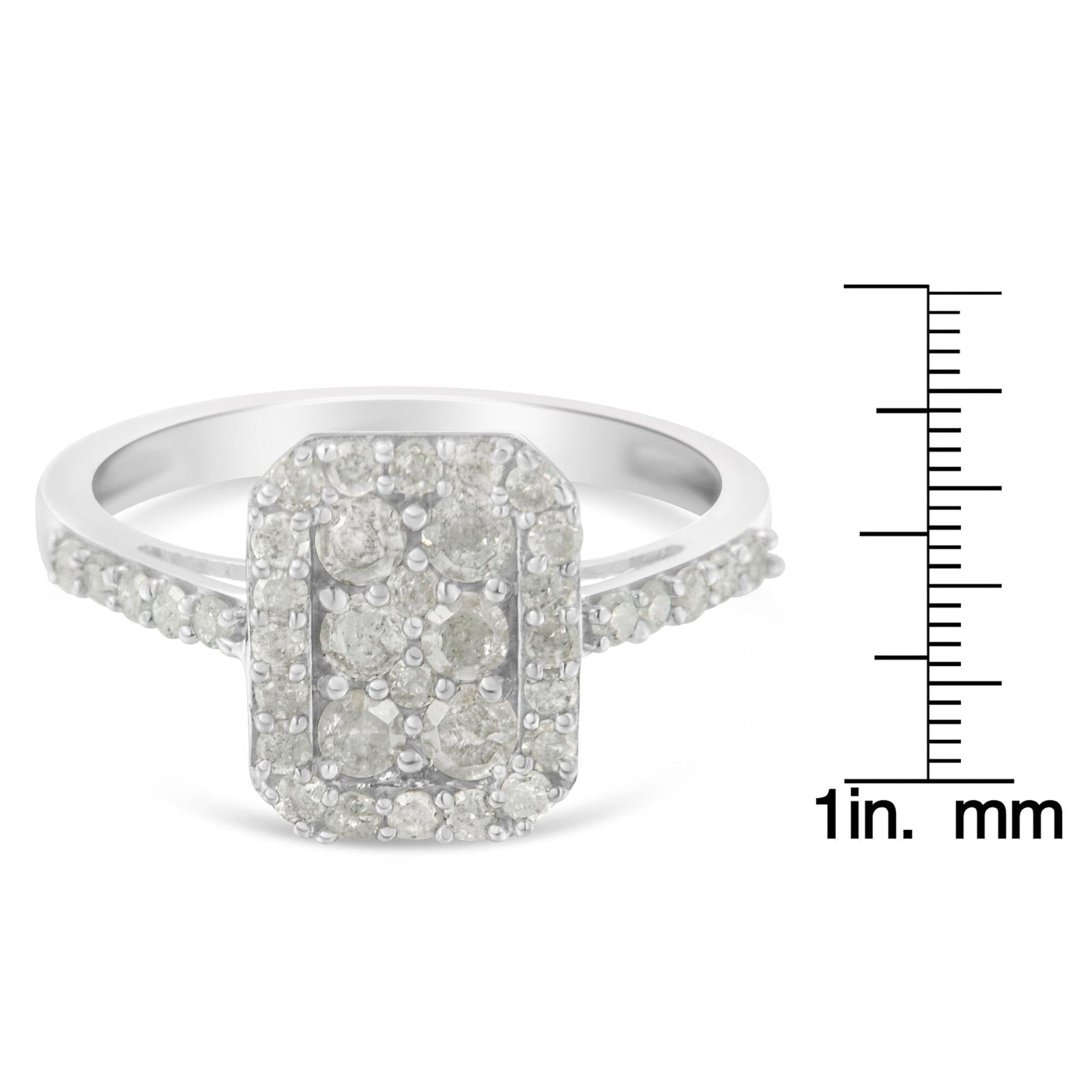 Sterling Silver Emerald Halo Diamond Ring 1.0 Ct