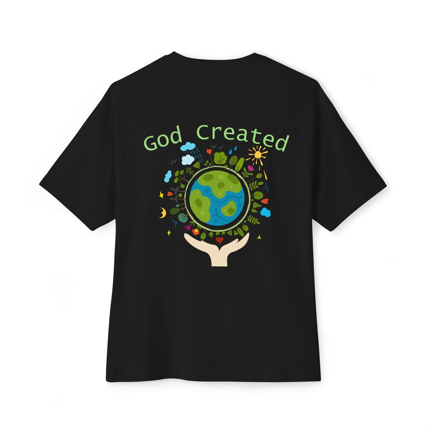 T-Shirt — "God Created" Earth Graphic Tee (Eco, Faith & Nature Love)