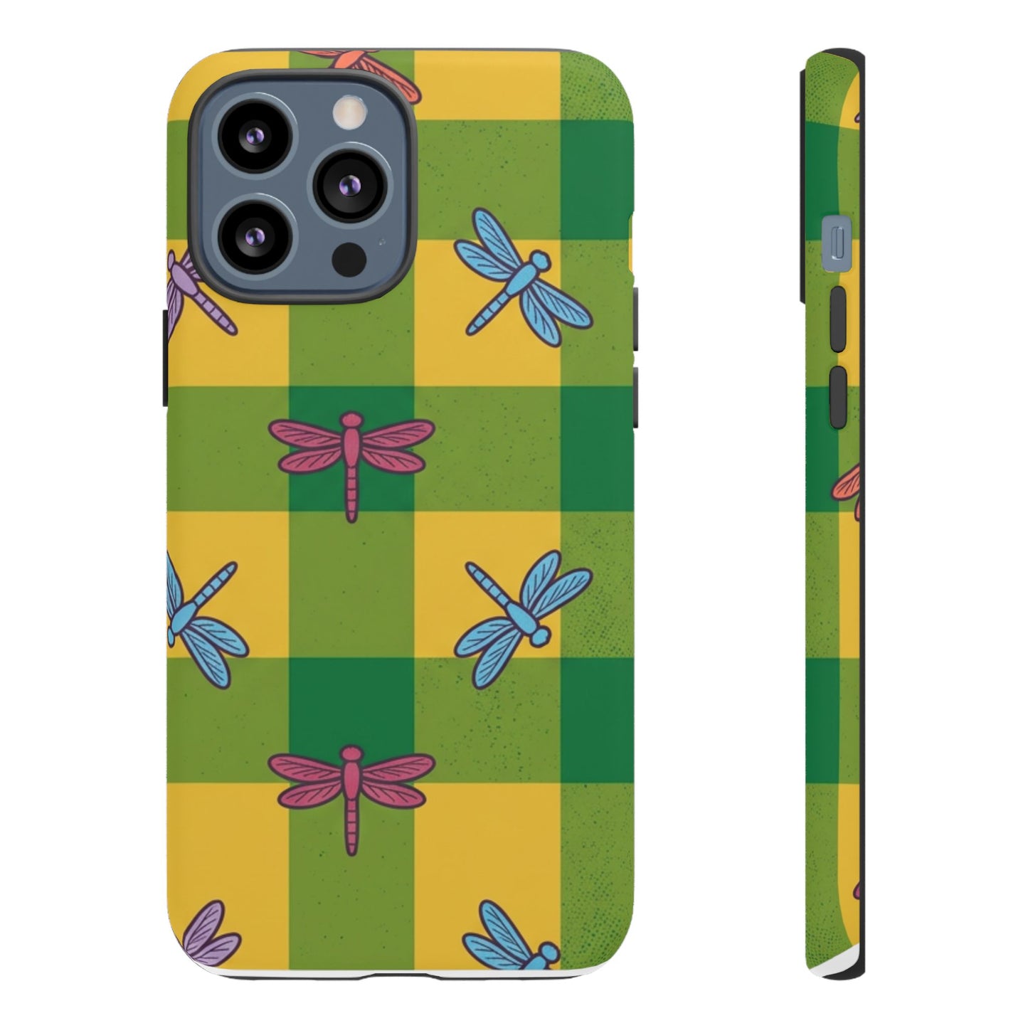 Dragonfly Check Phone Case — Colorful Plaid Protective Tough Case