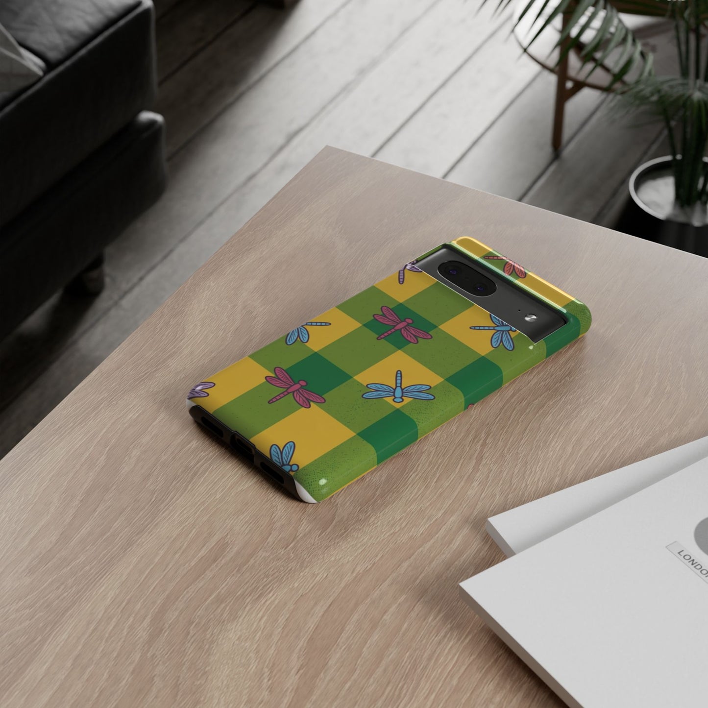 Dragonfly Check Phone Case — Colorful Plaid Protective Tough Case