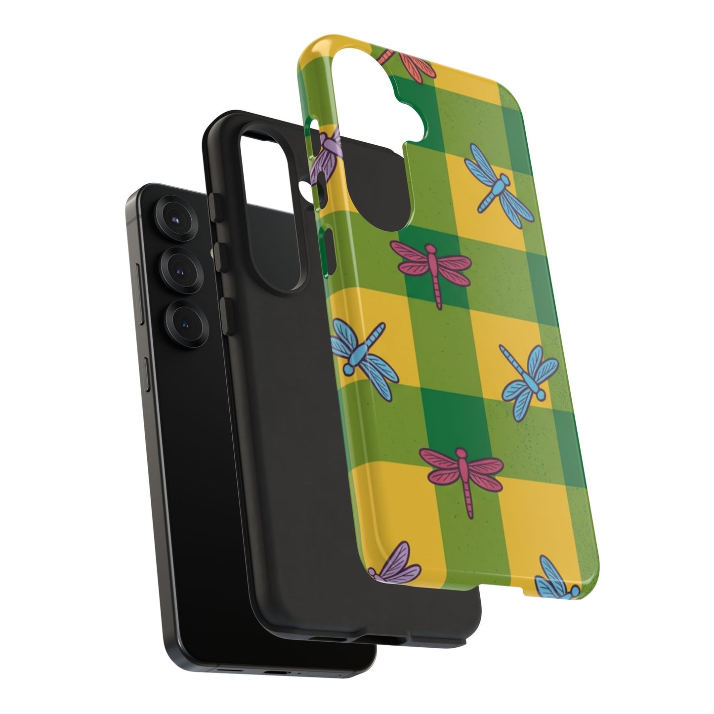 Dragonfly Check Phone Case — Colorful Plaid Protective Tough Case