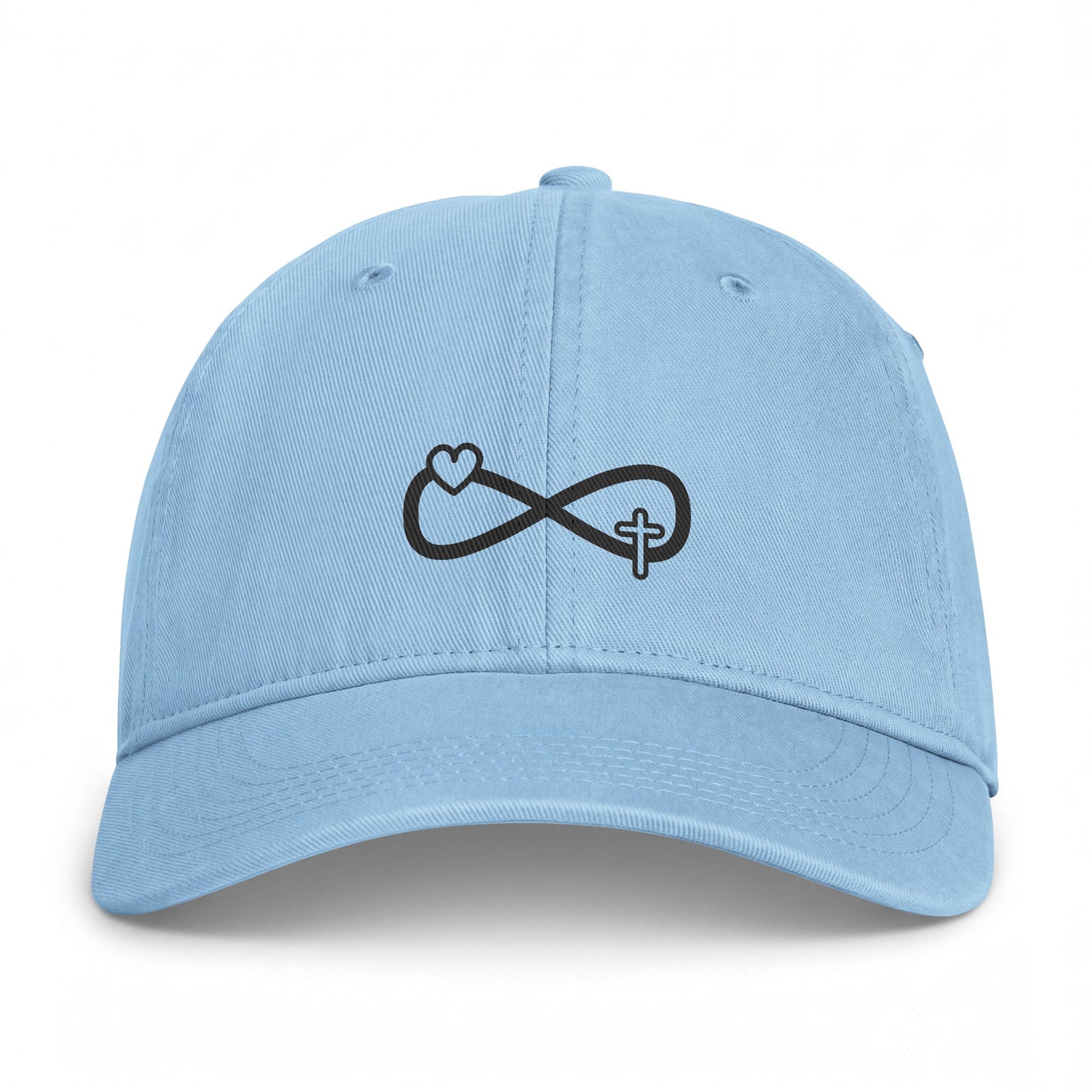 Infinity Heart & Cross Embroidered Cap — Coastal Washed Baseball Hat