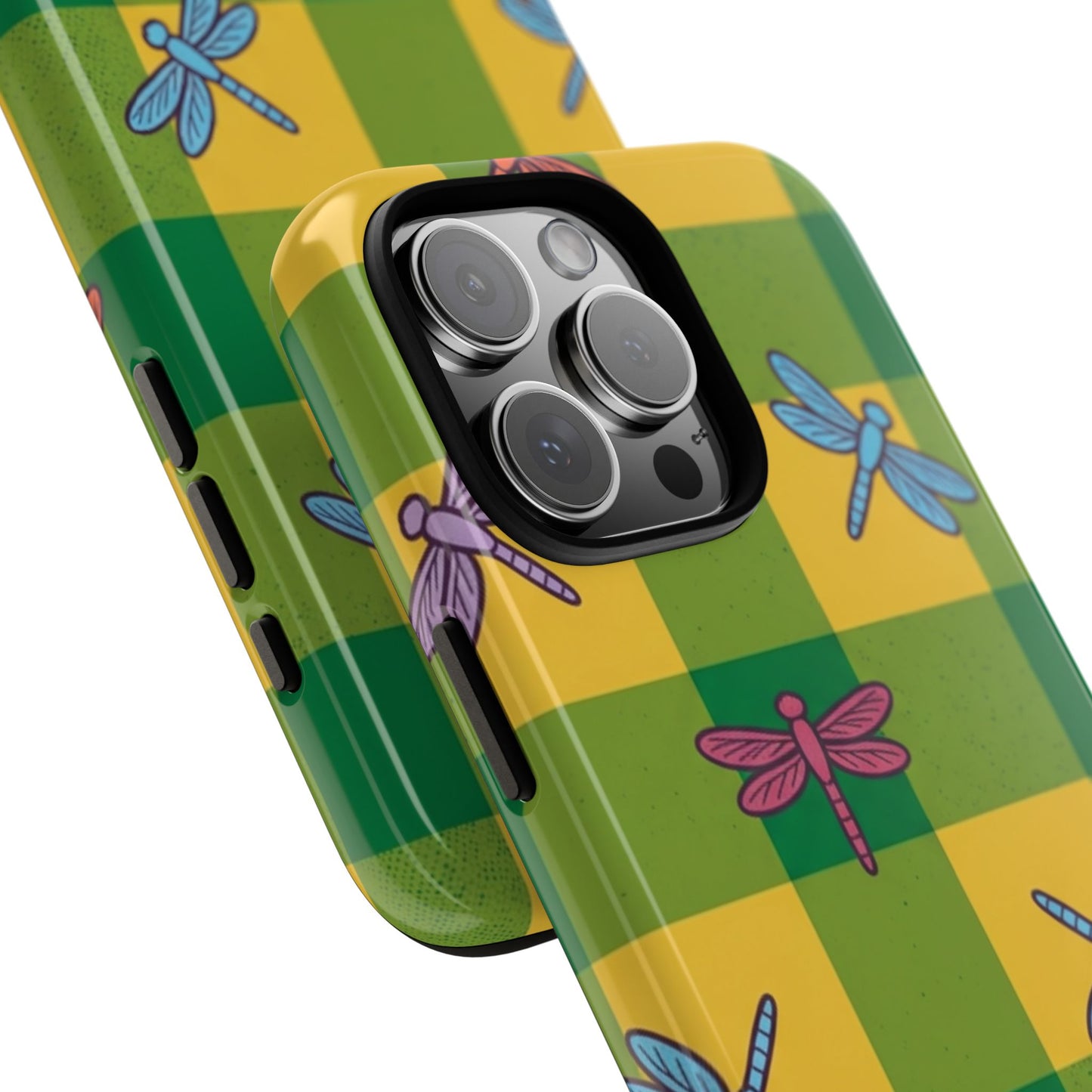 Dragonfly Check Phone Case — Colorful Plaid Protective Tough Case