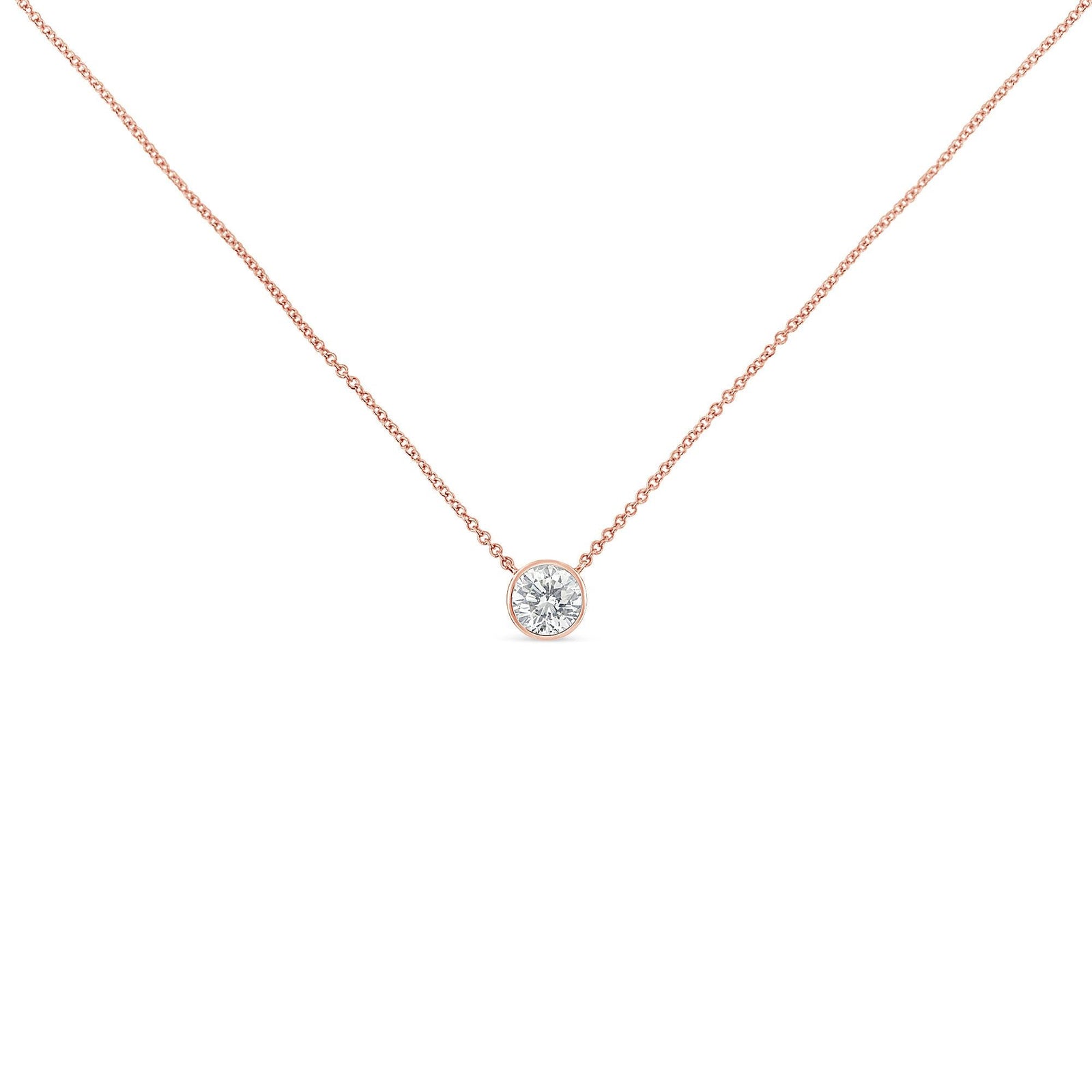 10K Rose Gold Solitaire Diamond Pendant Necklace