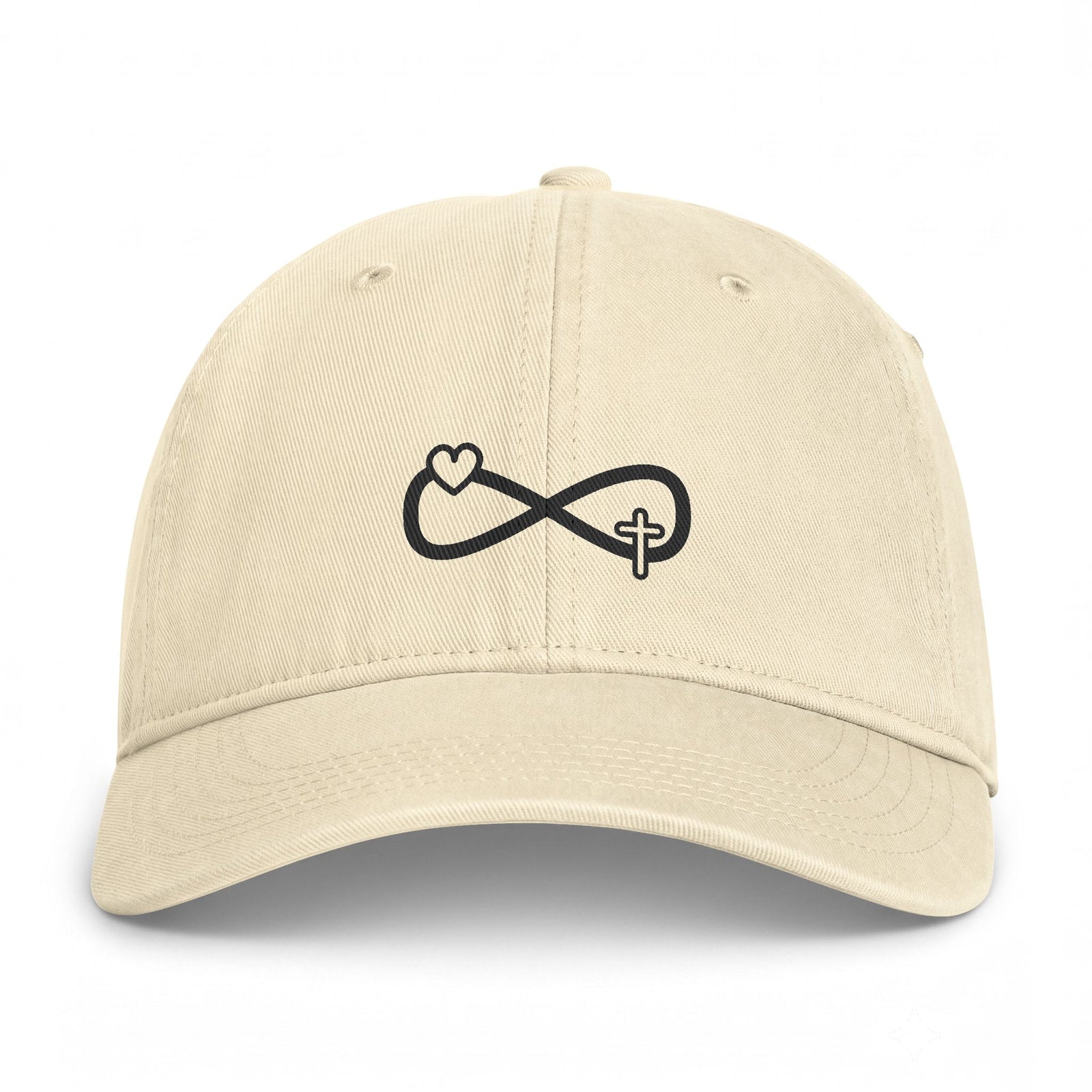 Infinity Heart & Cross Embroidered Cap — Coastal Washed Baseball Hat