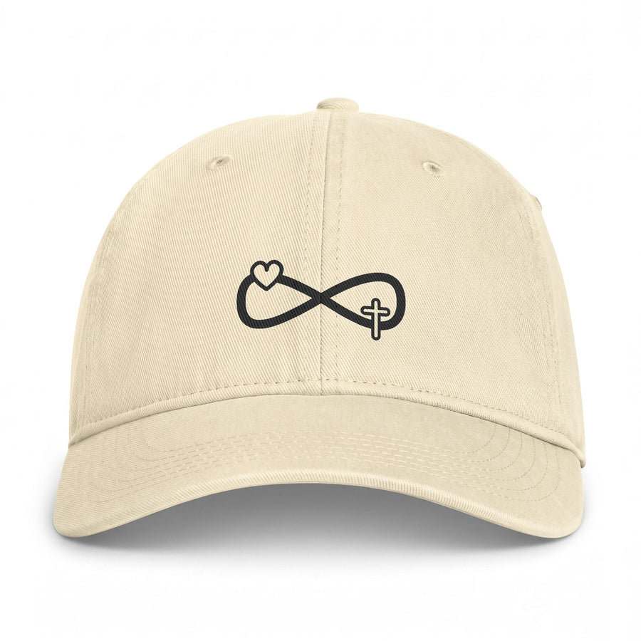 Infinity Heart & Cross Embroidered Cap — Coastal Washed Baseball Hat