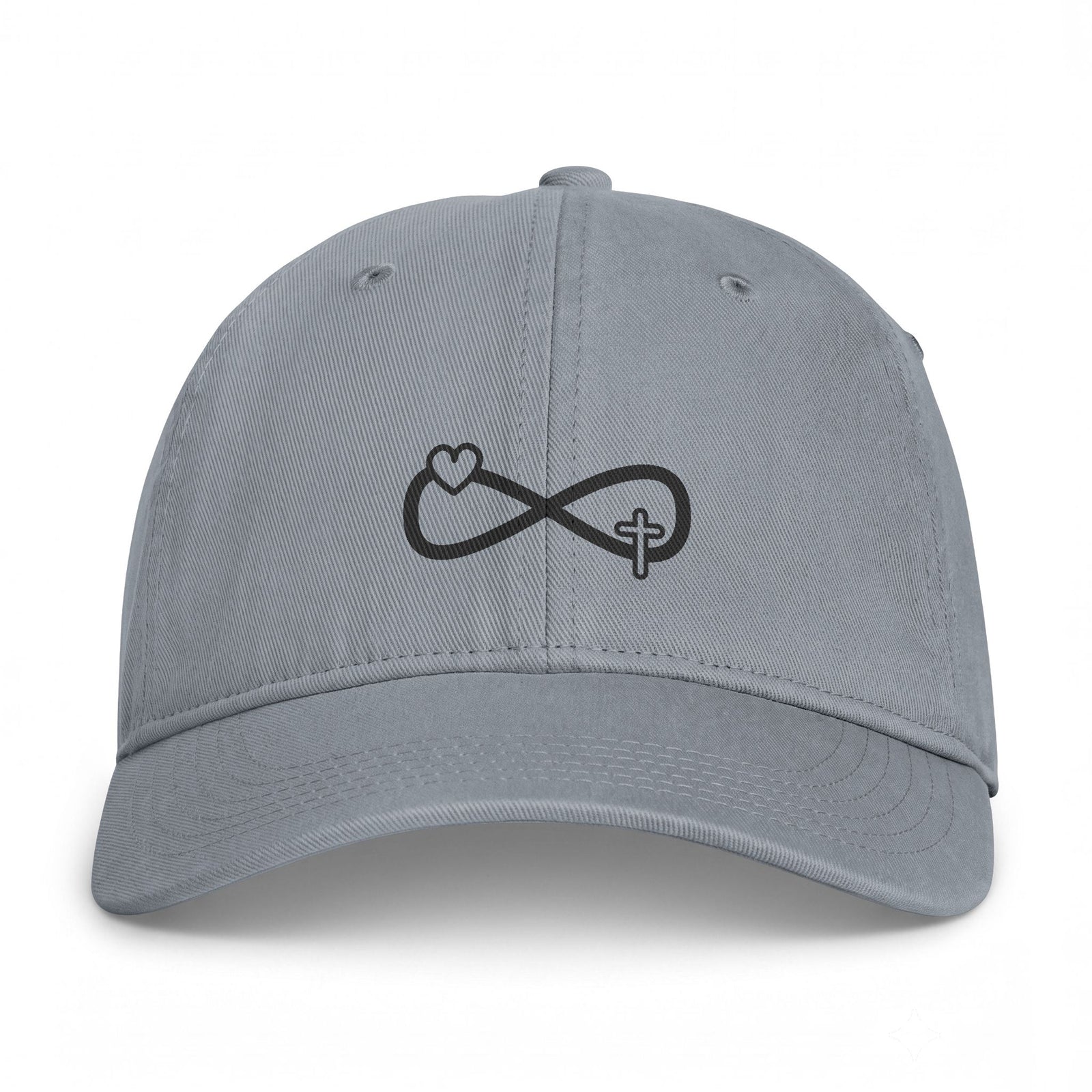 Infinity Heart & Cross Embroidered Cap — Coastal Washed Baseball Hat