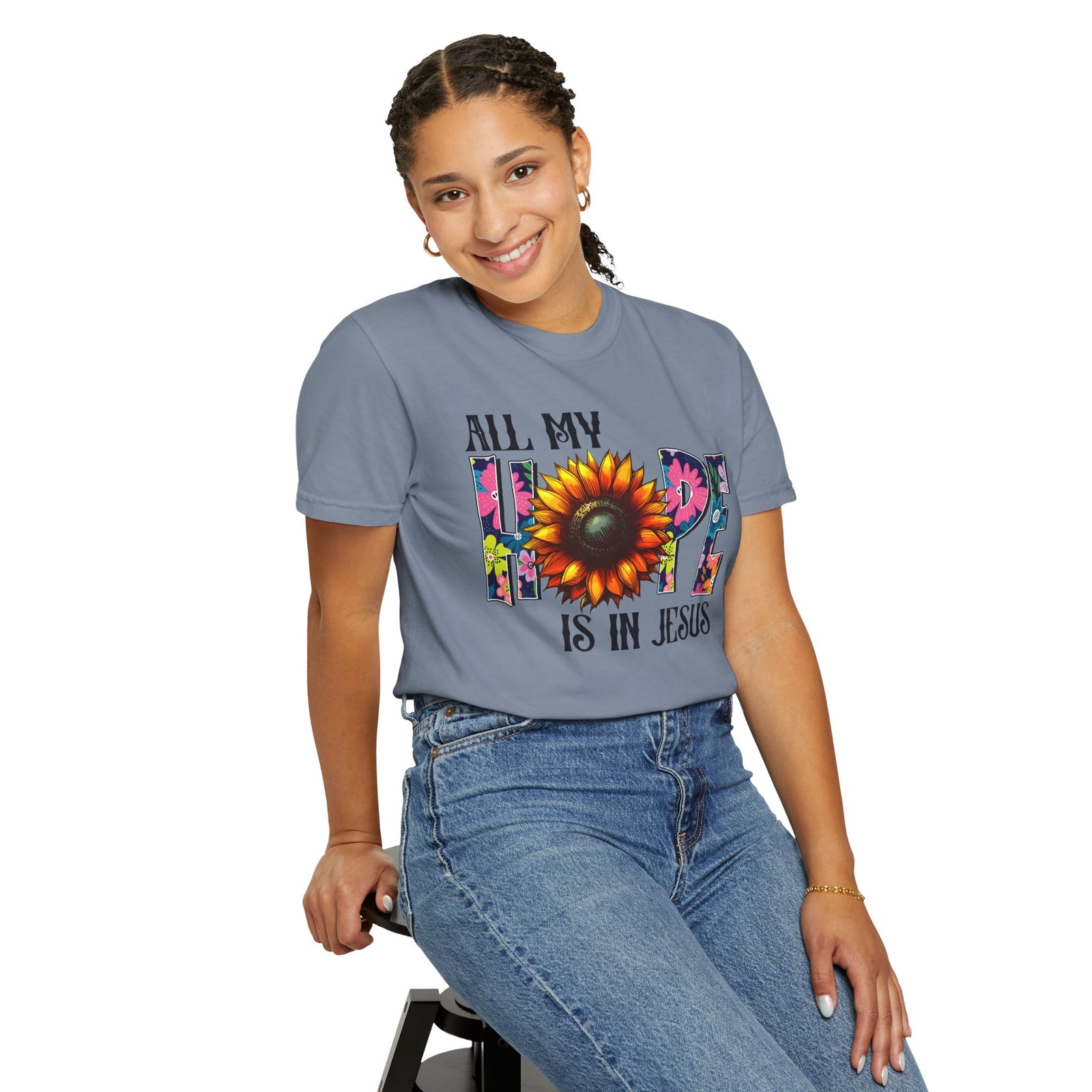 T-Shirt — "All My Hope Is in Jesus" Sunflower Faith Tee