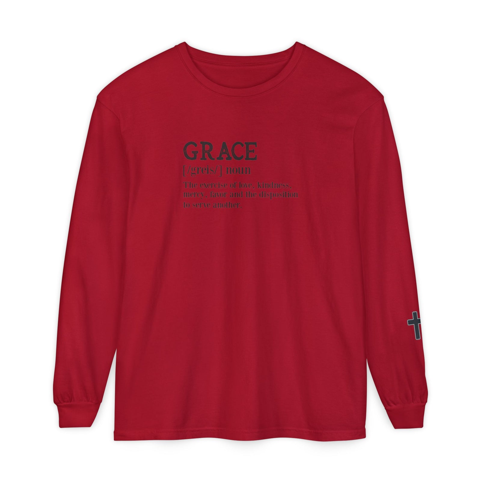 Grace Definition Long Sleeve Shirt — Christian Faith Cross Tee