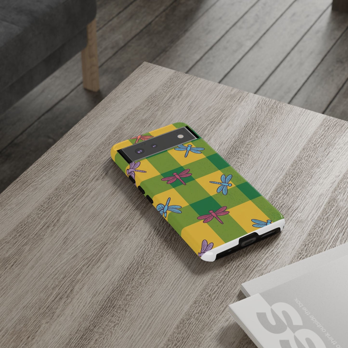 Dragonfly Check Phone Case — Colorful Plaid Protective Tough Case