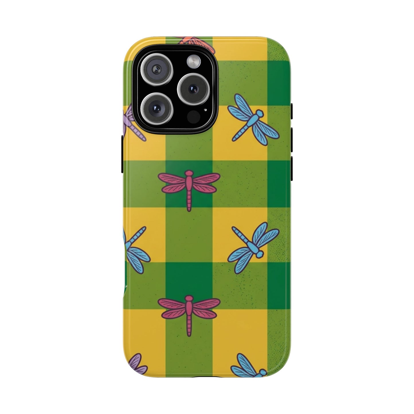 Dragonfly Check Phone Case — Colorful Plaid Protective Tough Case