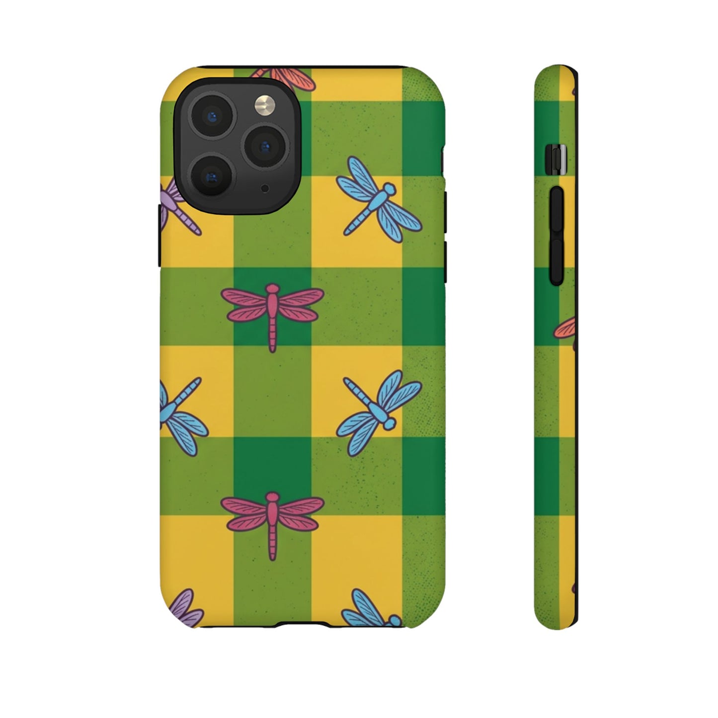 Dragonfly Check Phone Case — Colorful Plaid Protective Tough Case