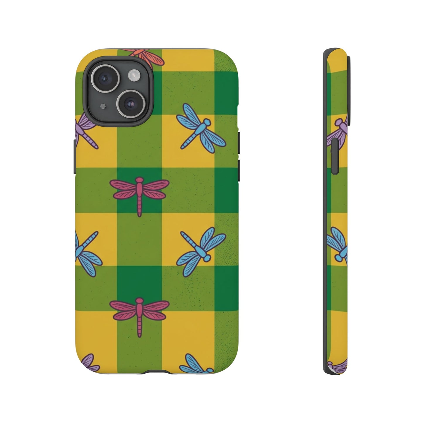 Dragonfly Check Phone Case — Colorful Plaid Protective Tough Case