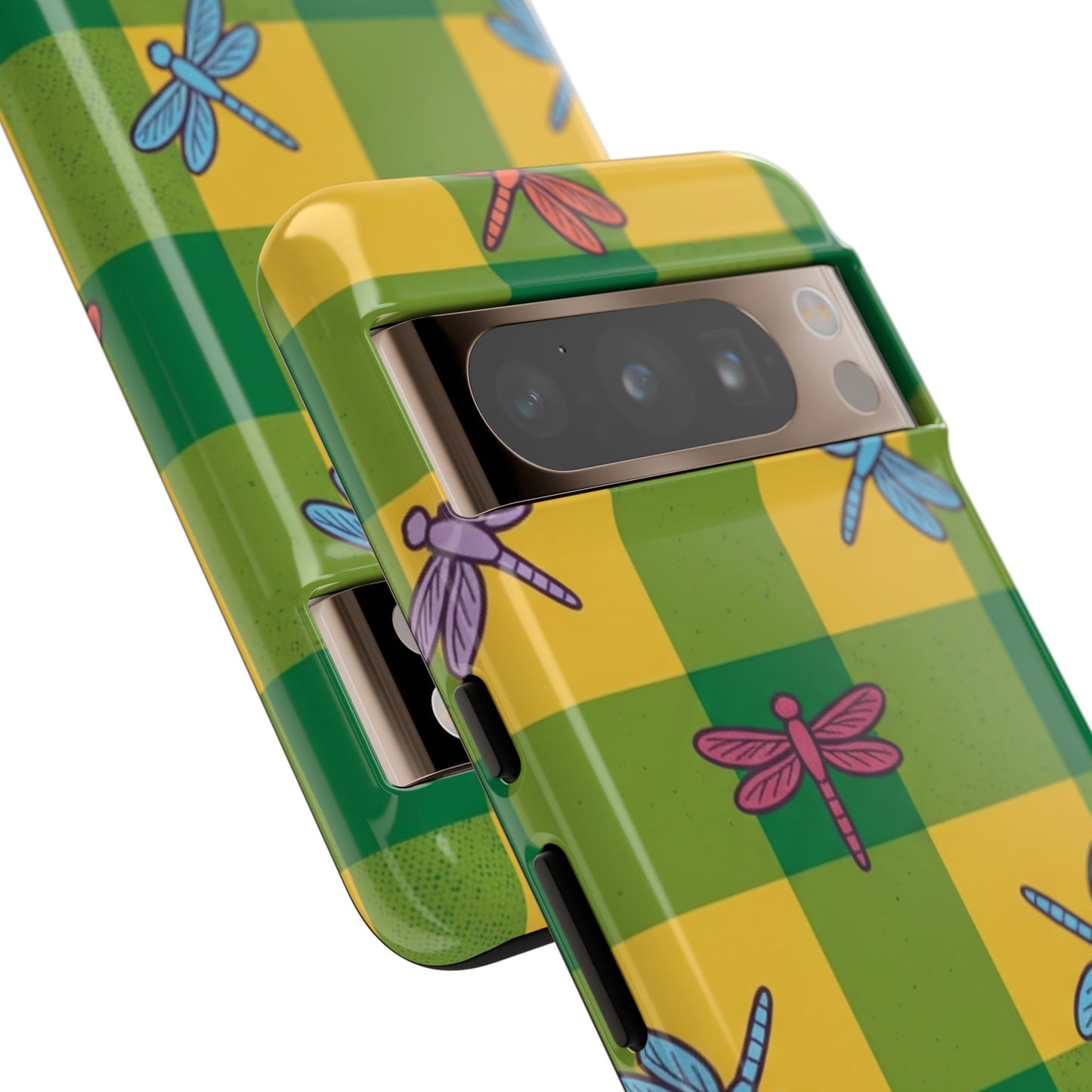 Dragonfly Check Phone Case — Colorful Plaid Protective Tough Case