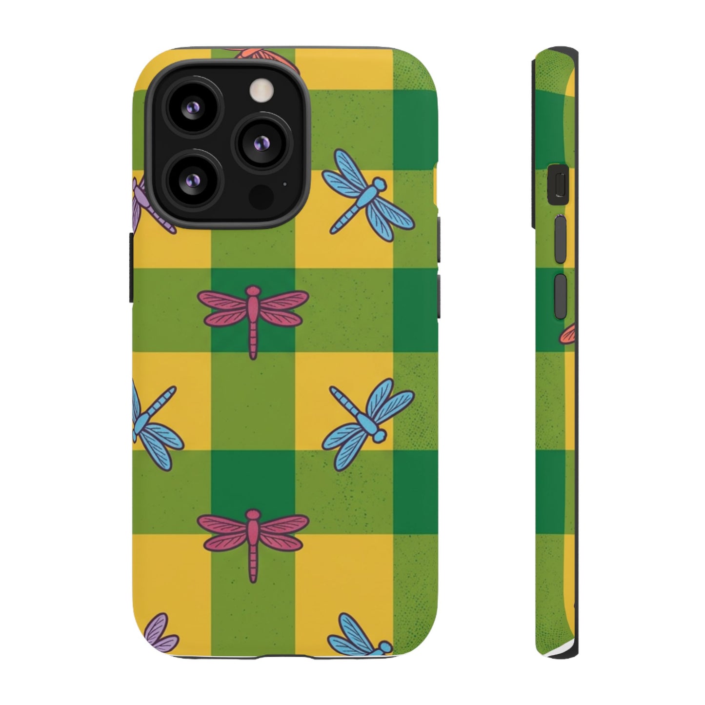 Dragonfly Check Phone Case — Colorful Plaid Protective Tough Case