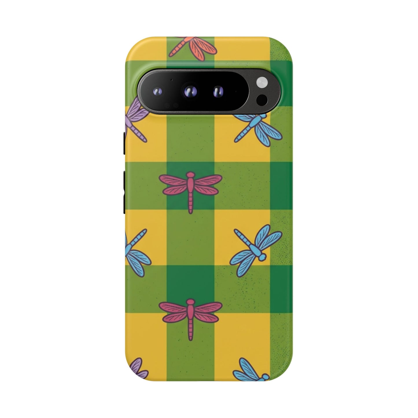Dragonfly Check Phone Case — Colorful Plaid Protective Tough Case