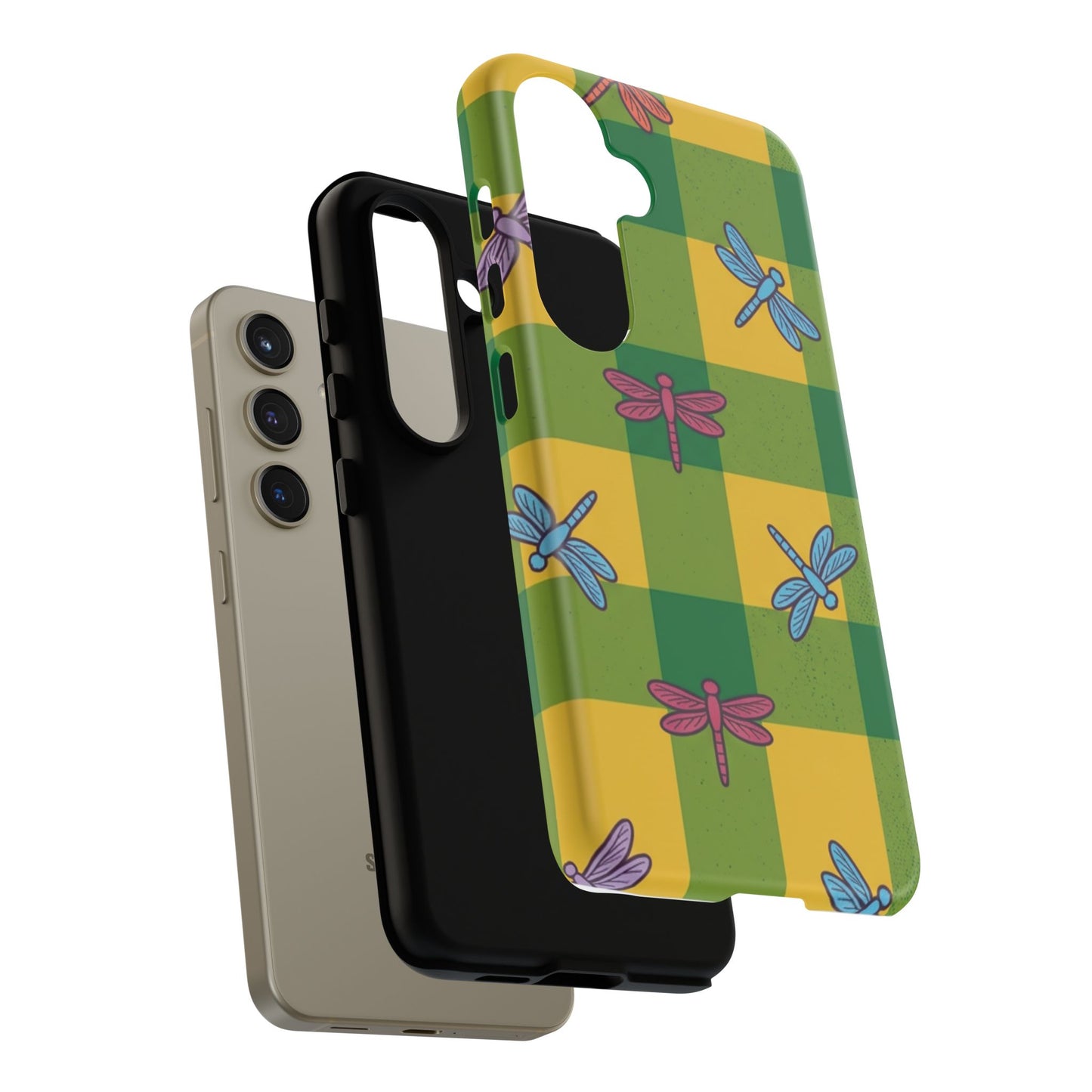 Dragonfly Check Phone Case — Colorful Plaid Protective Tough Case