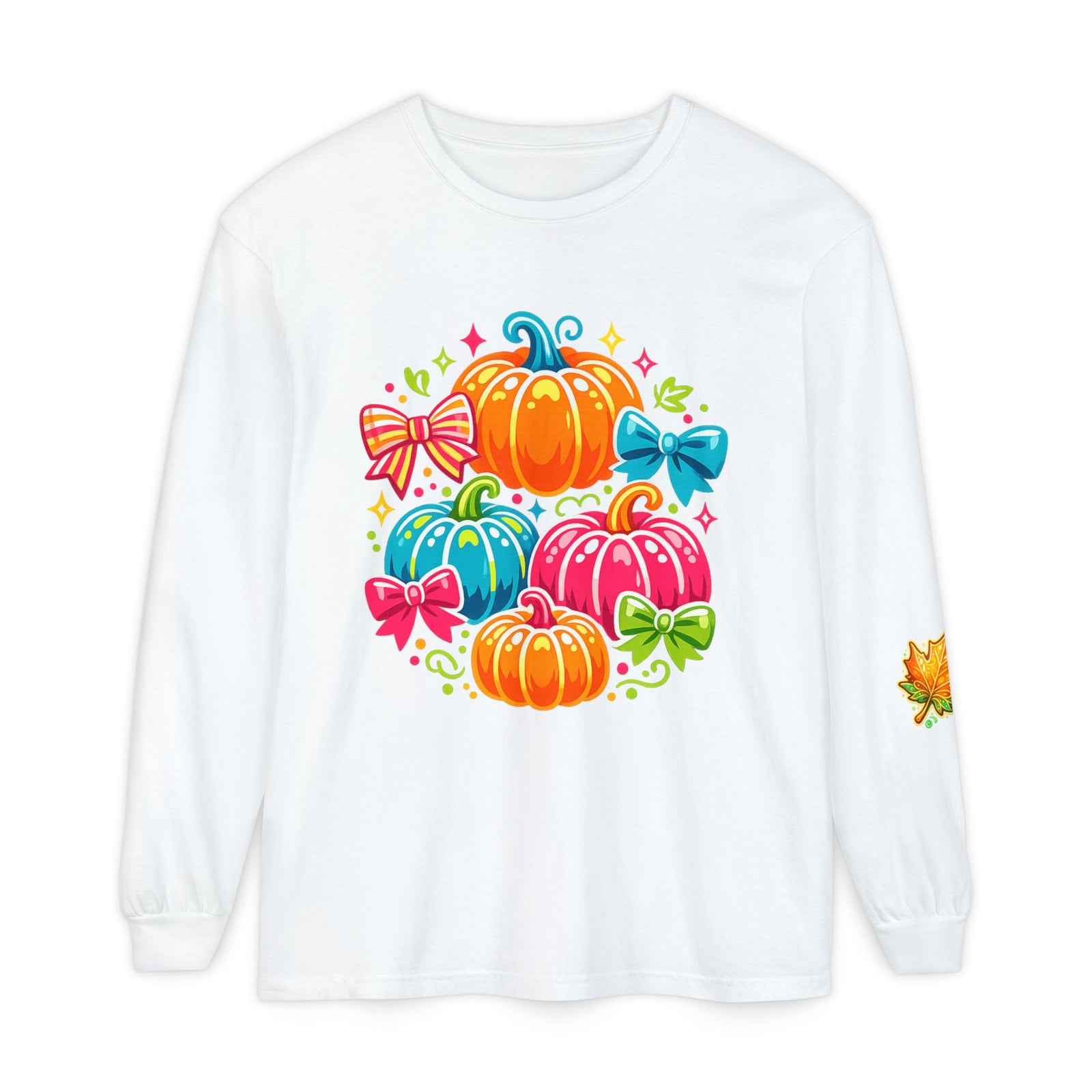 Cute Colorful Pumpkins Long Sleeve Tee — Fall Pumpkin Patch Graphic