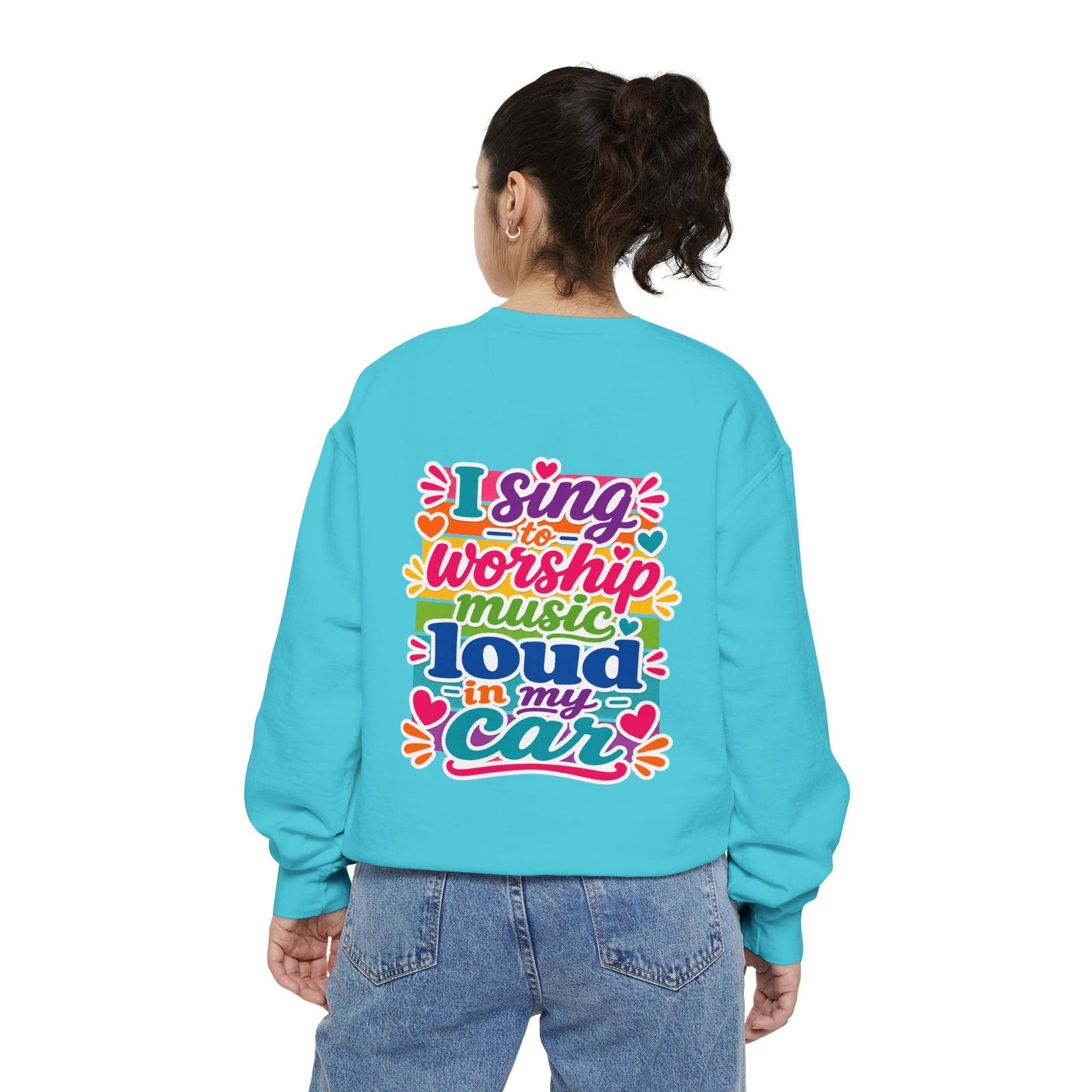 Worship Music Sweatshirt — "I Sing to Worship Music Loud in My Car" Crewneck