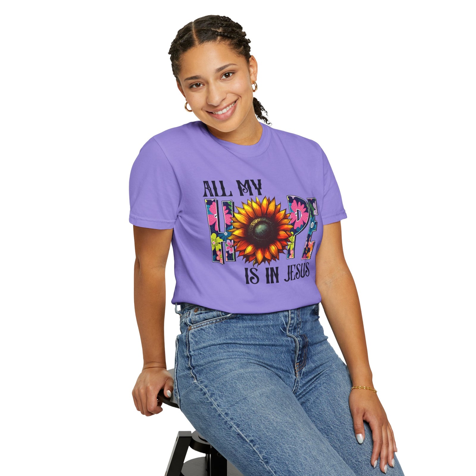 T-Shirt — "All My Hope Is in Jesus" Sunflower Faith Tee
