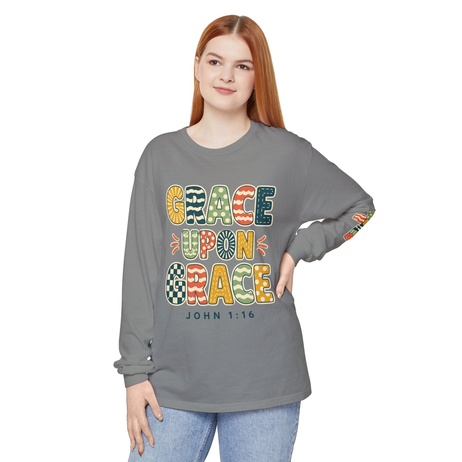 Grace Upon Grace Long Sleeve T-Shirt — John 1:16 Christian Tee