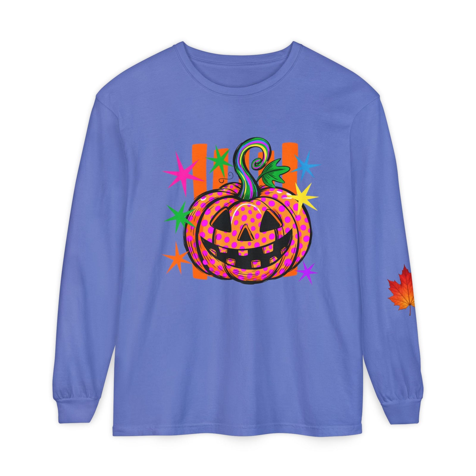 Halloween Pumpkin Long Sleeve Tee — Colorful Jack-O'-Lantern Graphic