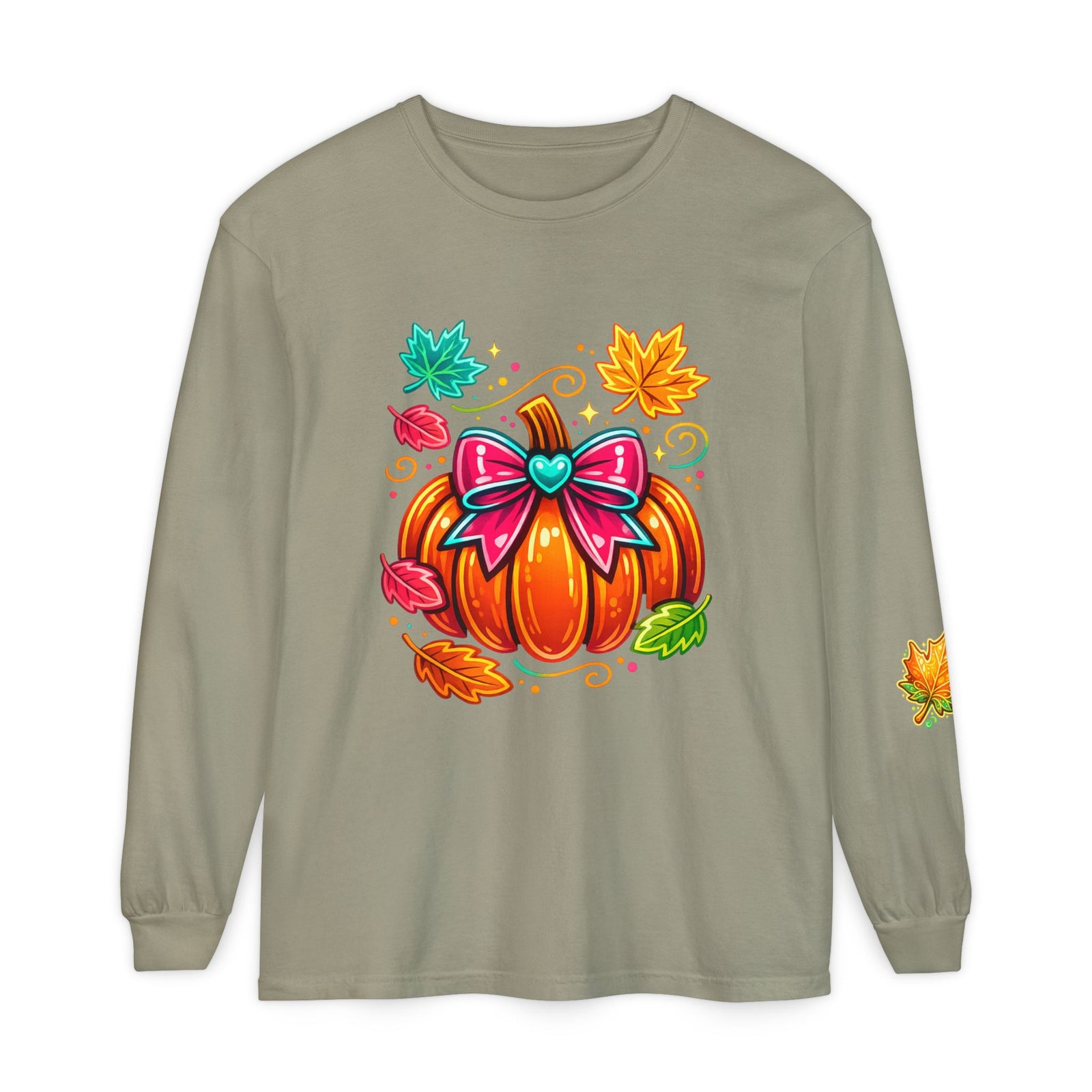 Autumn Pumpkin Bow Long Sleeve Tee