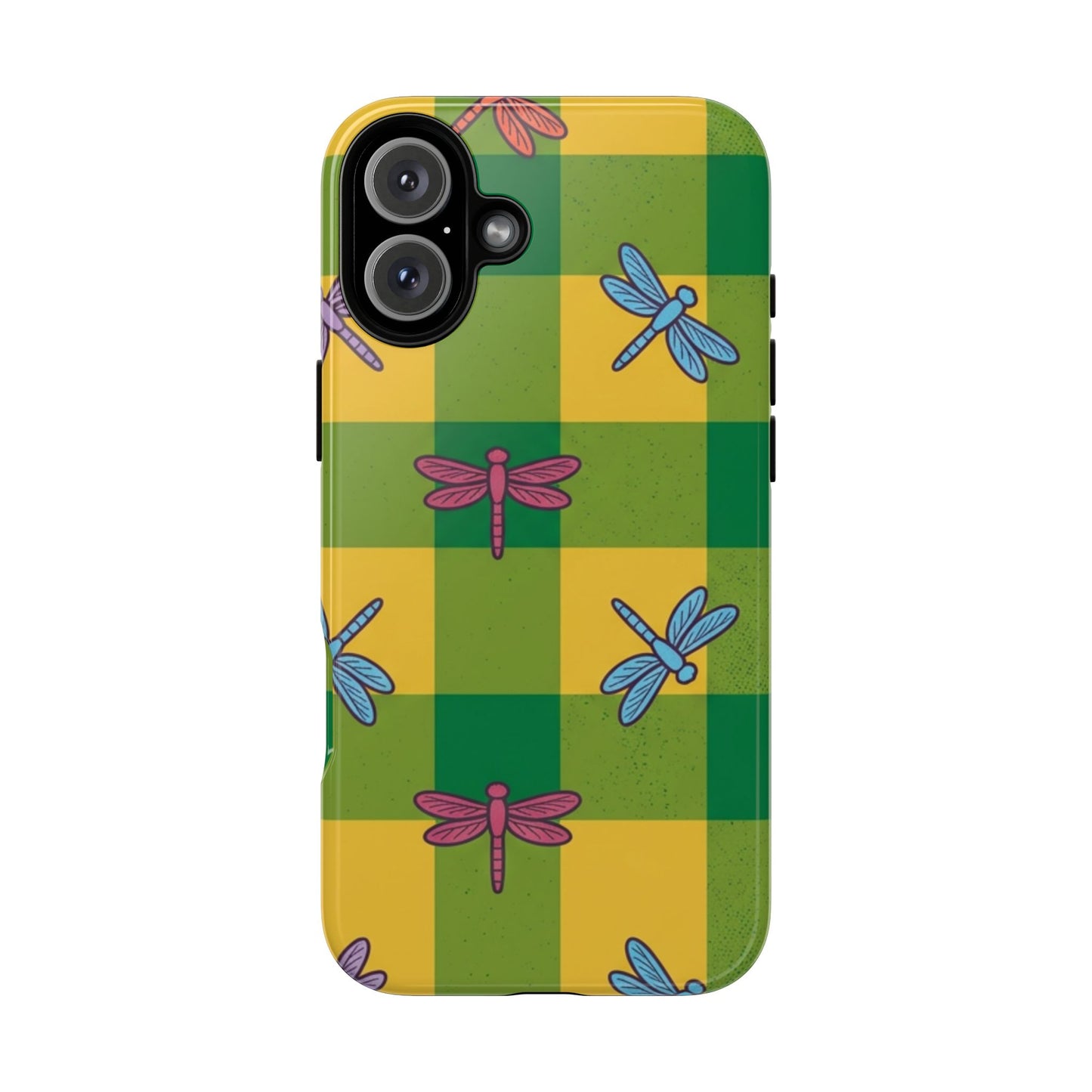 Dragonfly Check Phone Case — Colorful Plaid Protective Tough Case