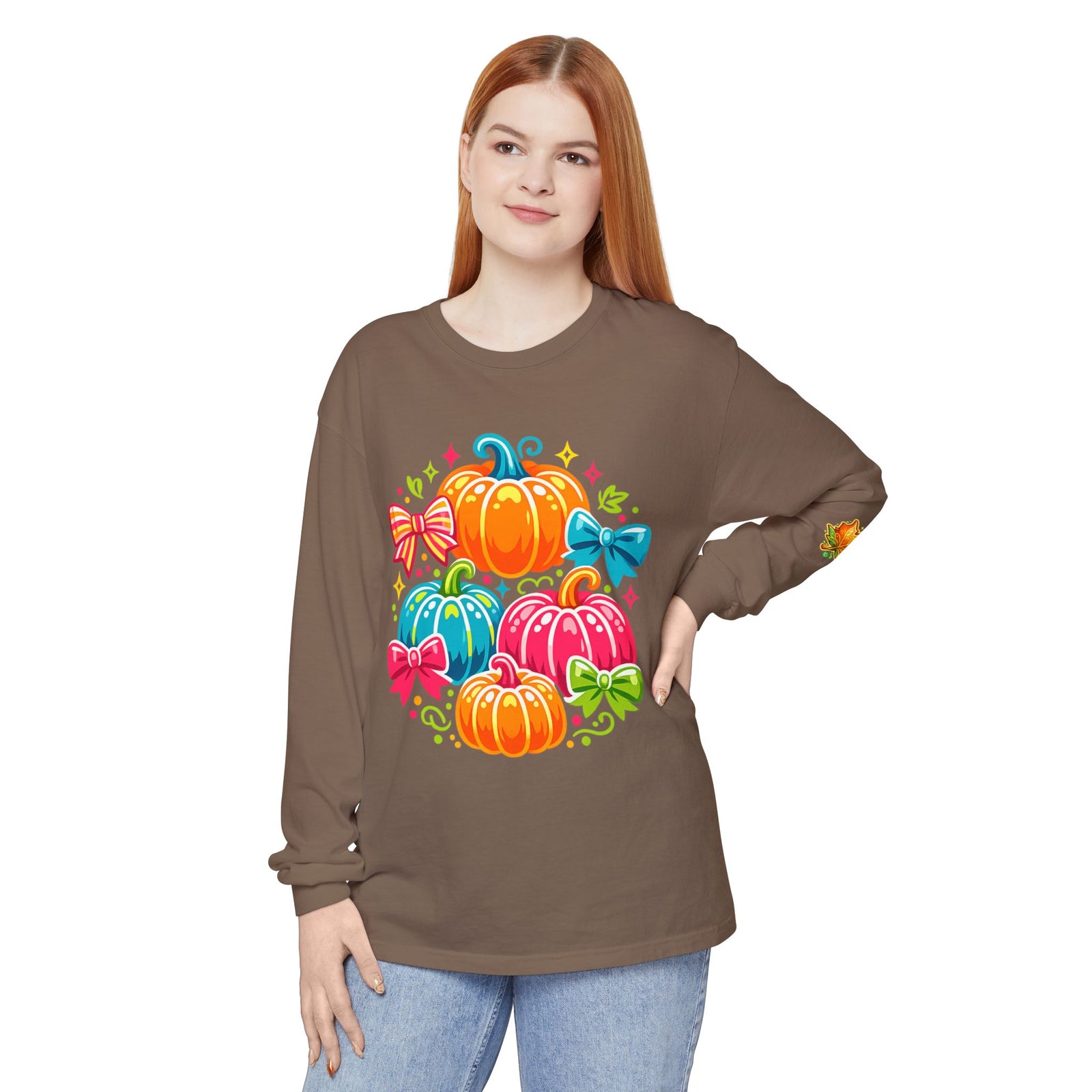 Cute Colorful Pumpkins Long Sleeve Tee — Fall Pumpkin Patch Graphic