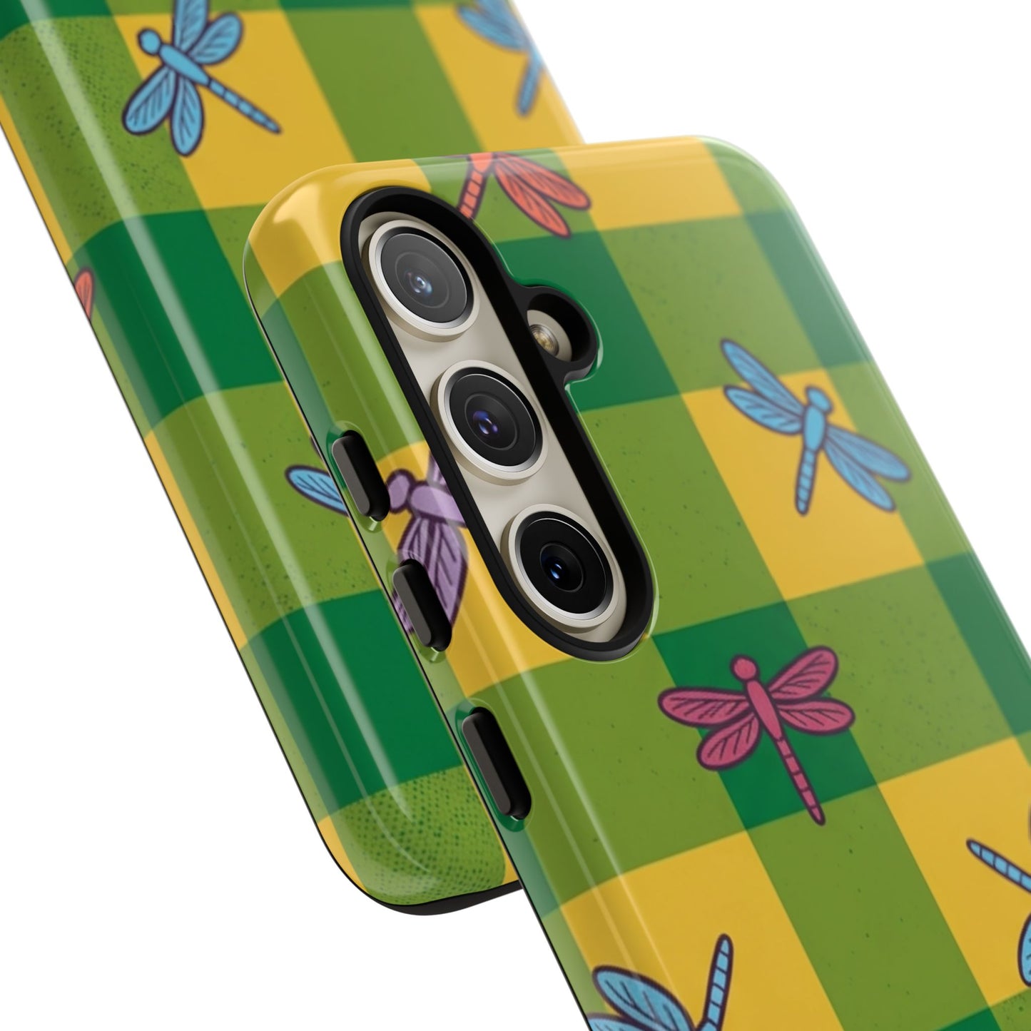 Dragonfly Check Phone Case — Colorful Plaid Protective Tough Case