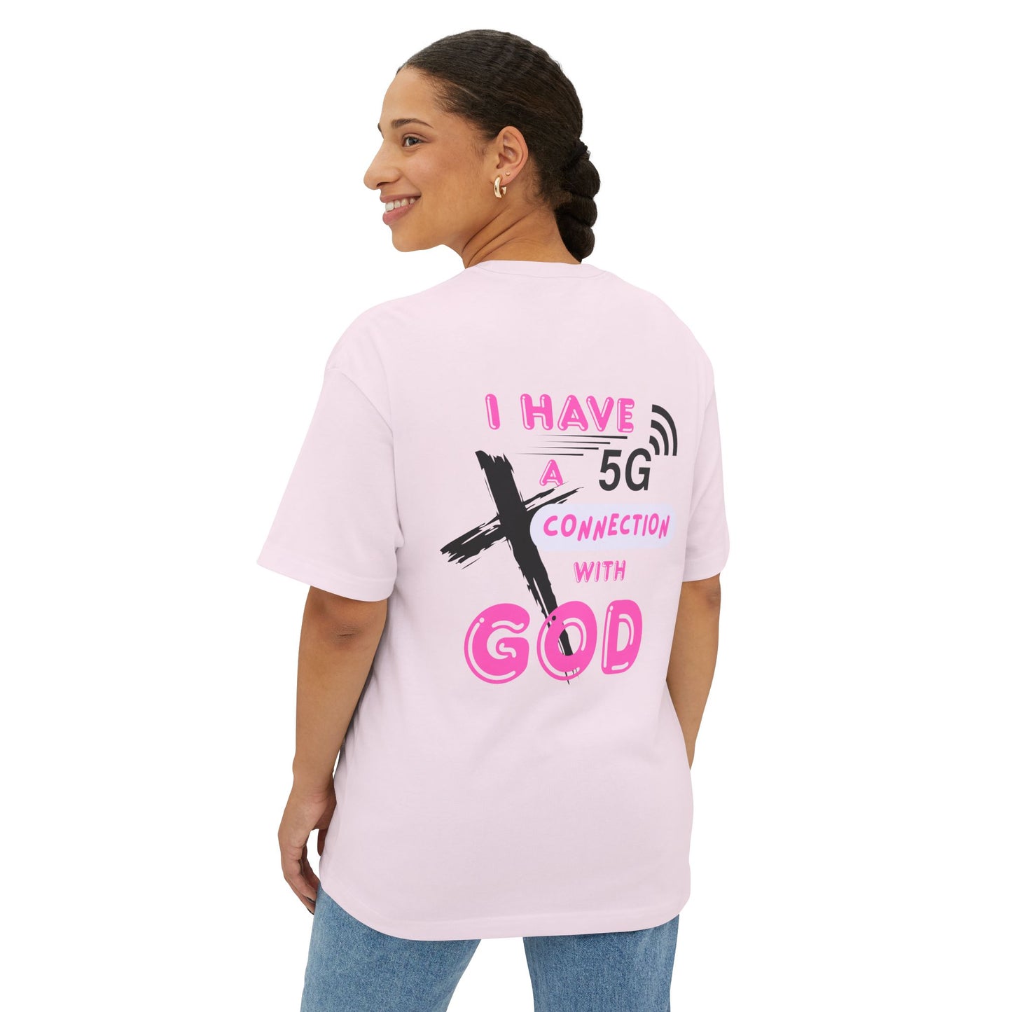 5G Connection with God Oversized Tee — Christian Graphic Boxy T-Shirt