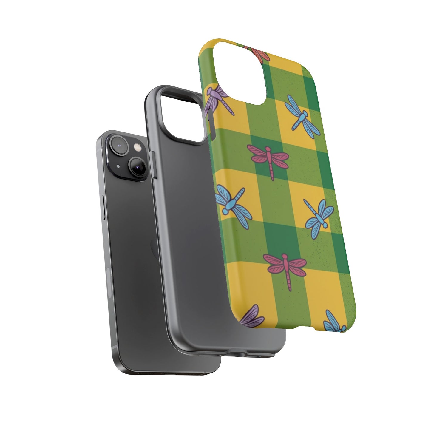 Dragonfly Check Phone Case — Colorful Plaid Protective Tough Case