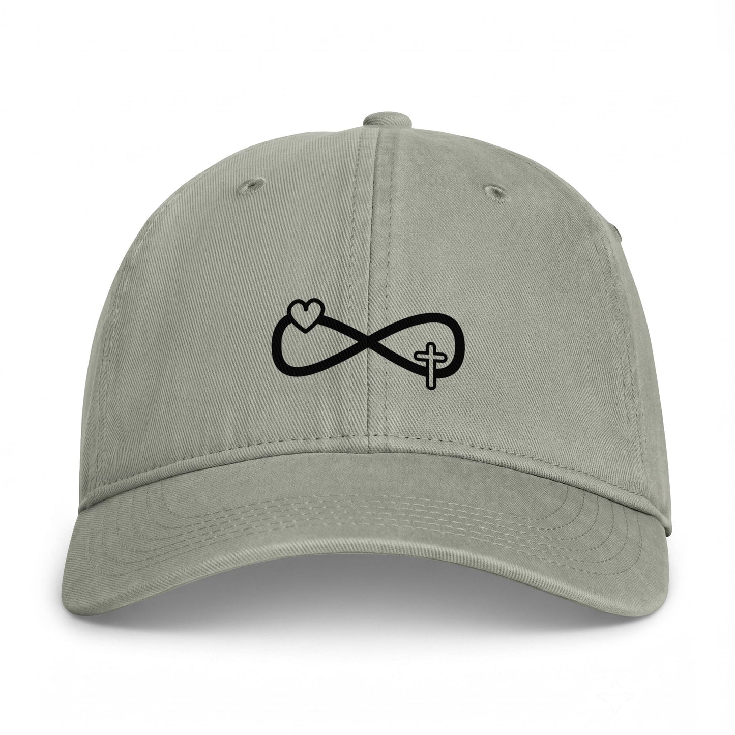 Infinity Heart & Cross Embroidered Cap — Coastal Washed Baseball Hat