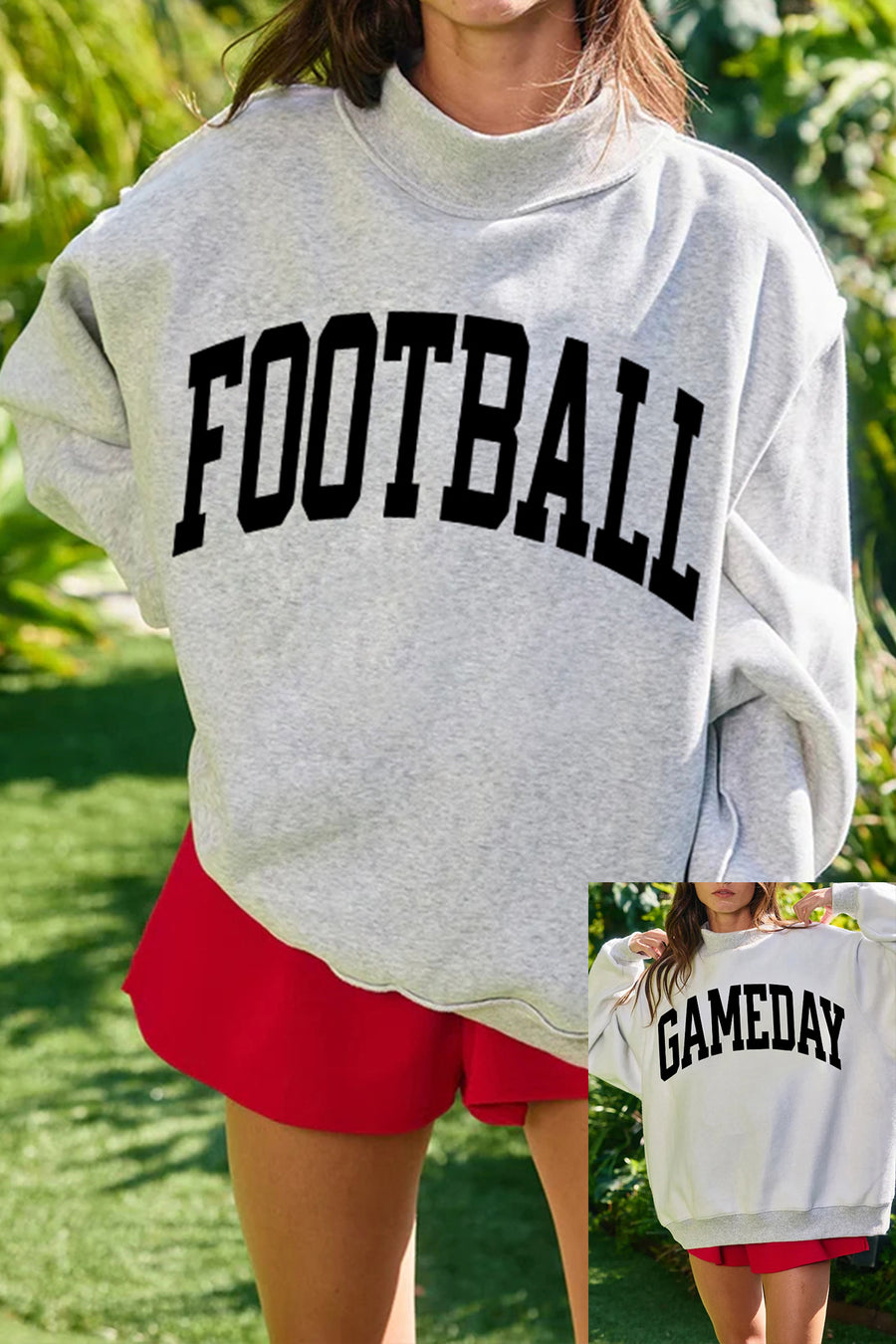 Reversible Light Grey FOOTBALL GAMEDAY Double Side Printed High Neck Sweatshirt