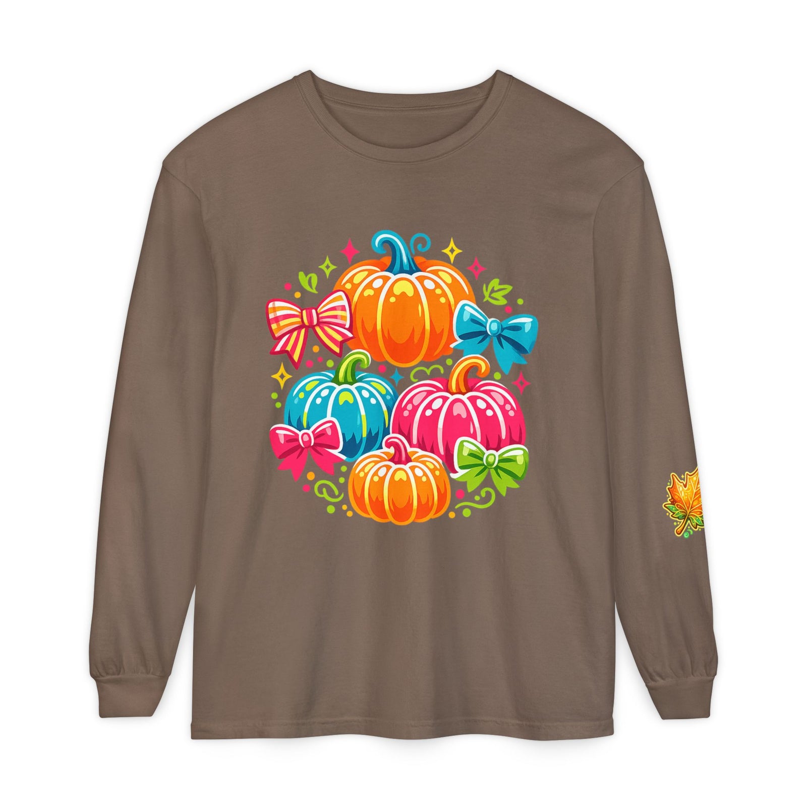 Cute Colorful Pumpkins Long Sleeve Tee — Fall Pumpkin Patch Graphic