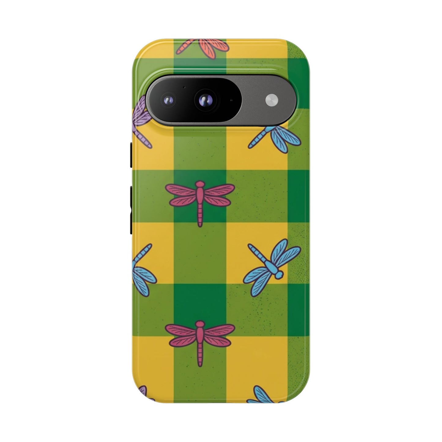 Dragonfly Check Phone Case — Colorful Plaid Protective Tough Case