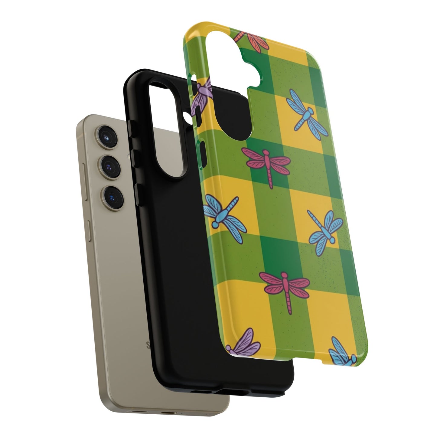 Dragonfly Check Phone Case — Colorful Plaid Protective Tough Case