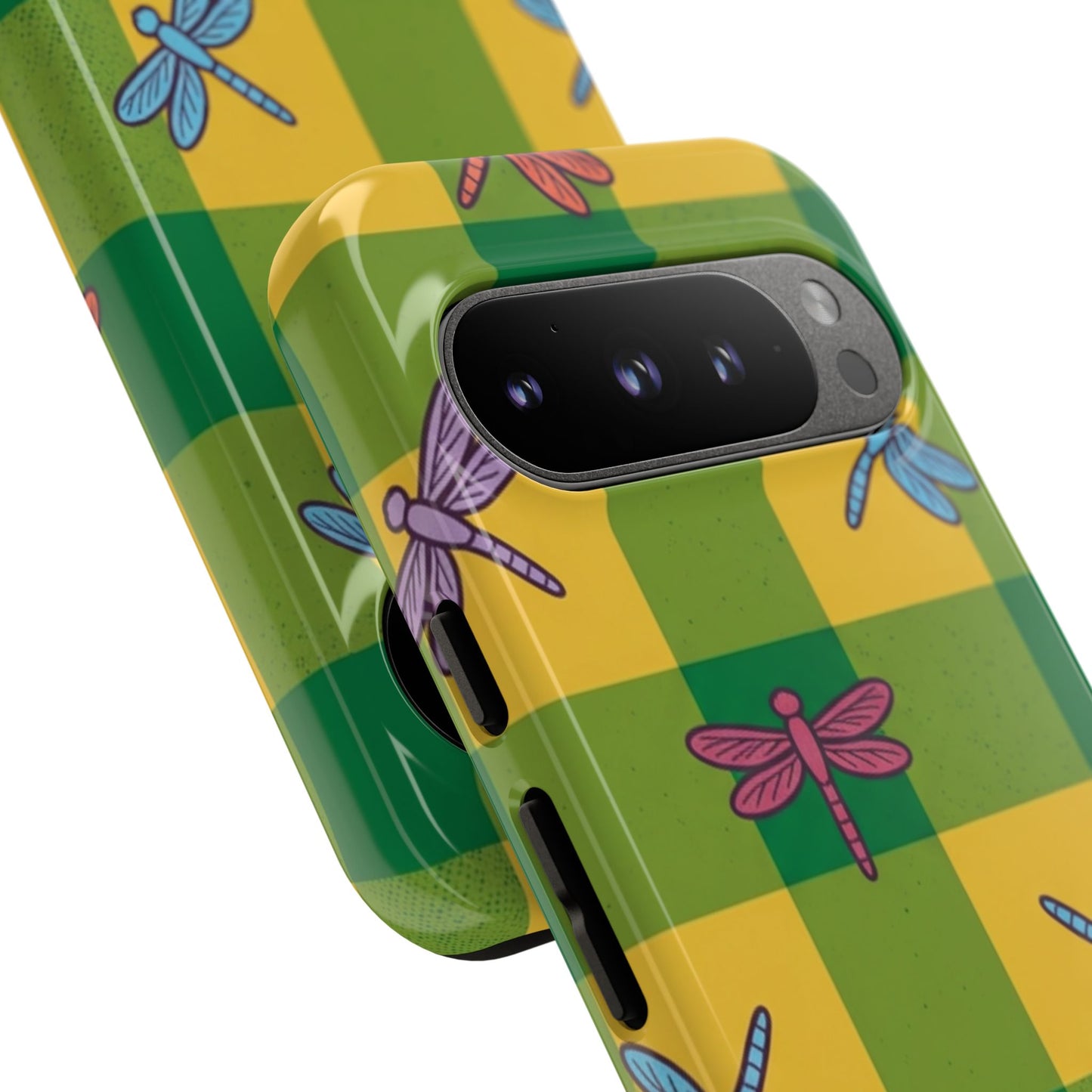 Dragonfly Check Phone Case — Colorful Plaid Protective Tough Case